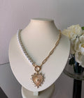 pearl and gold heart necklace