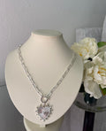 silver heart necklace and earring set