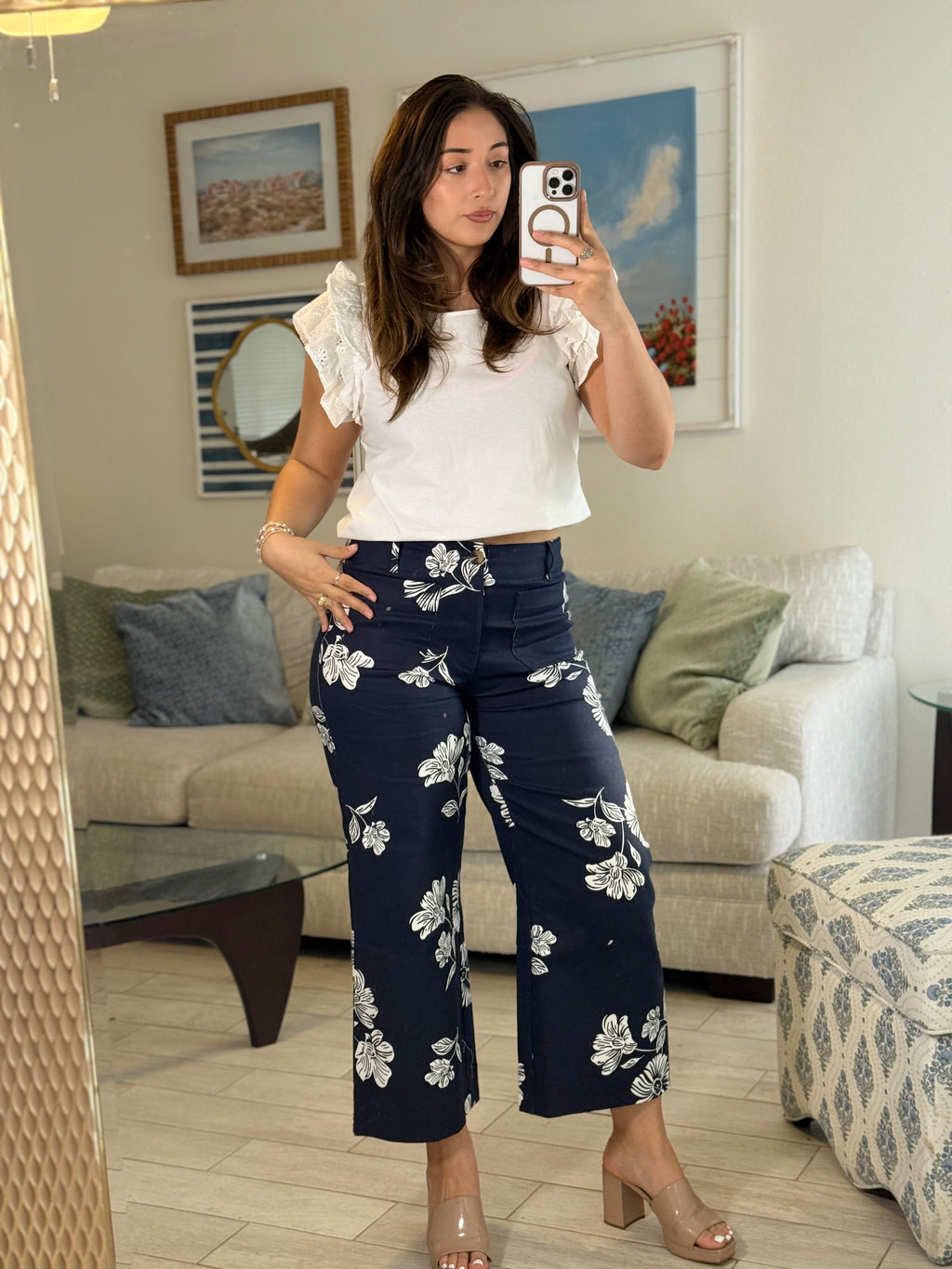 Navy Pants w/ flowers