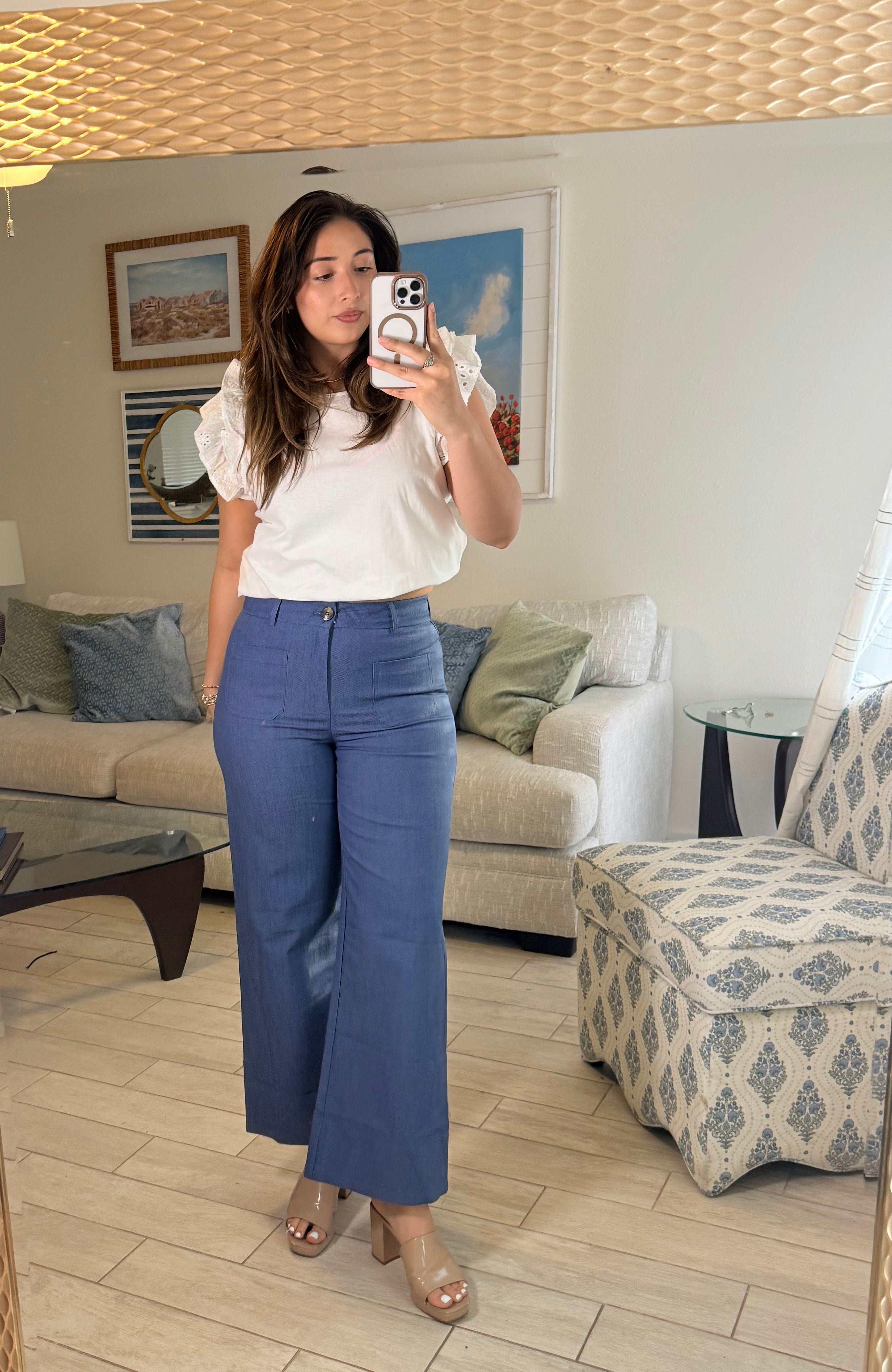 HR front pocket wide Navy jeans