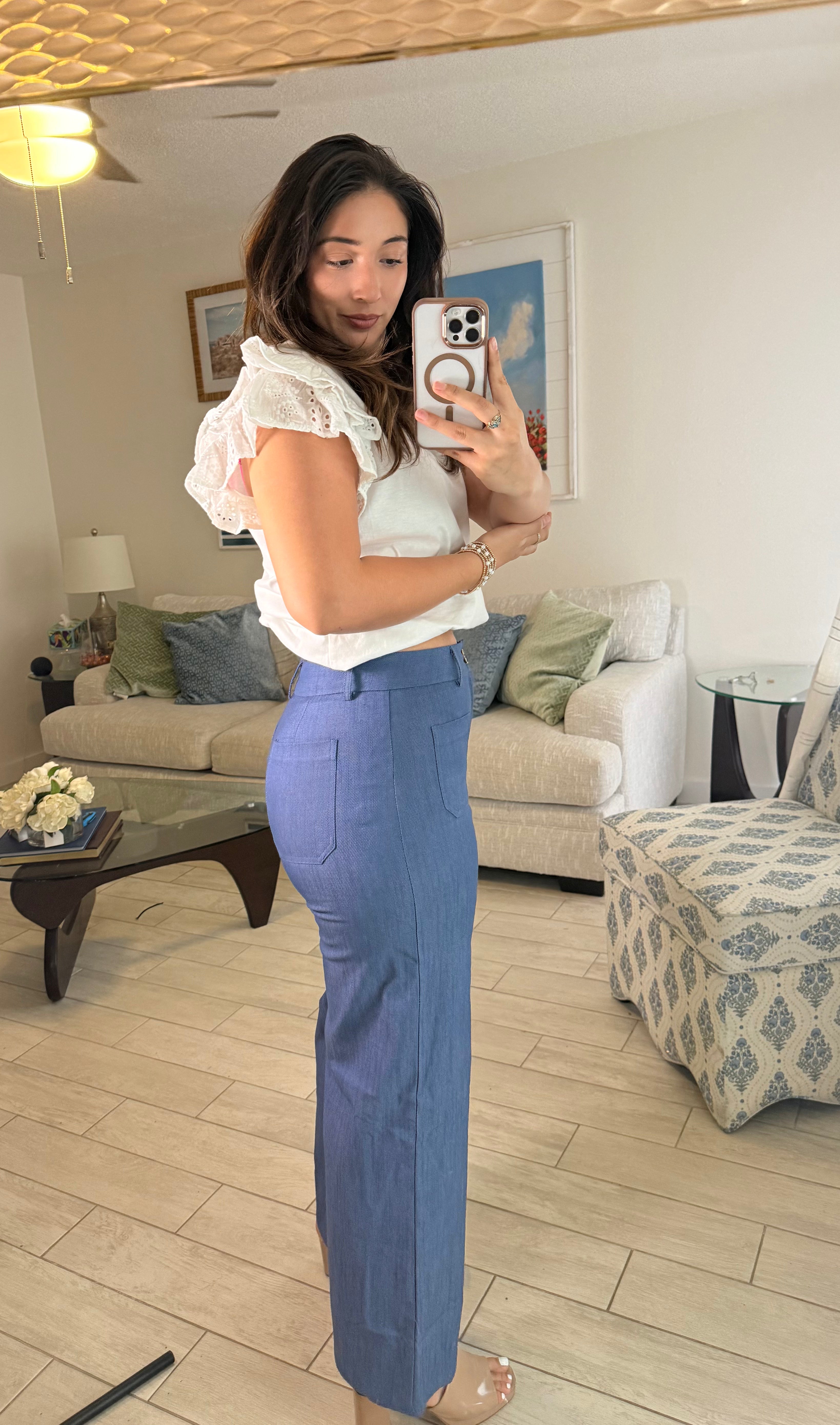 HR front pocket wide Navy jeans