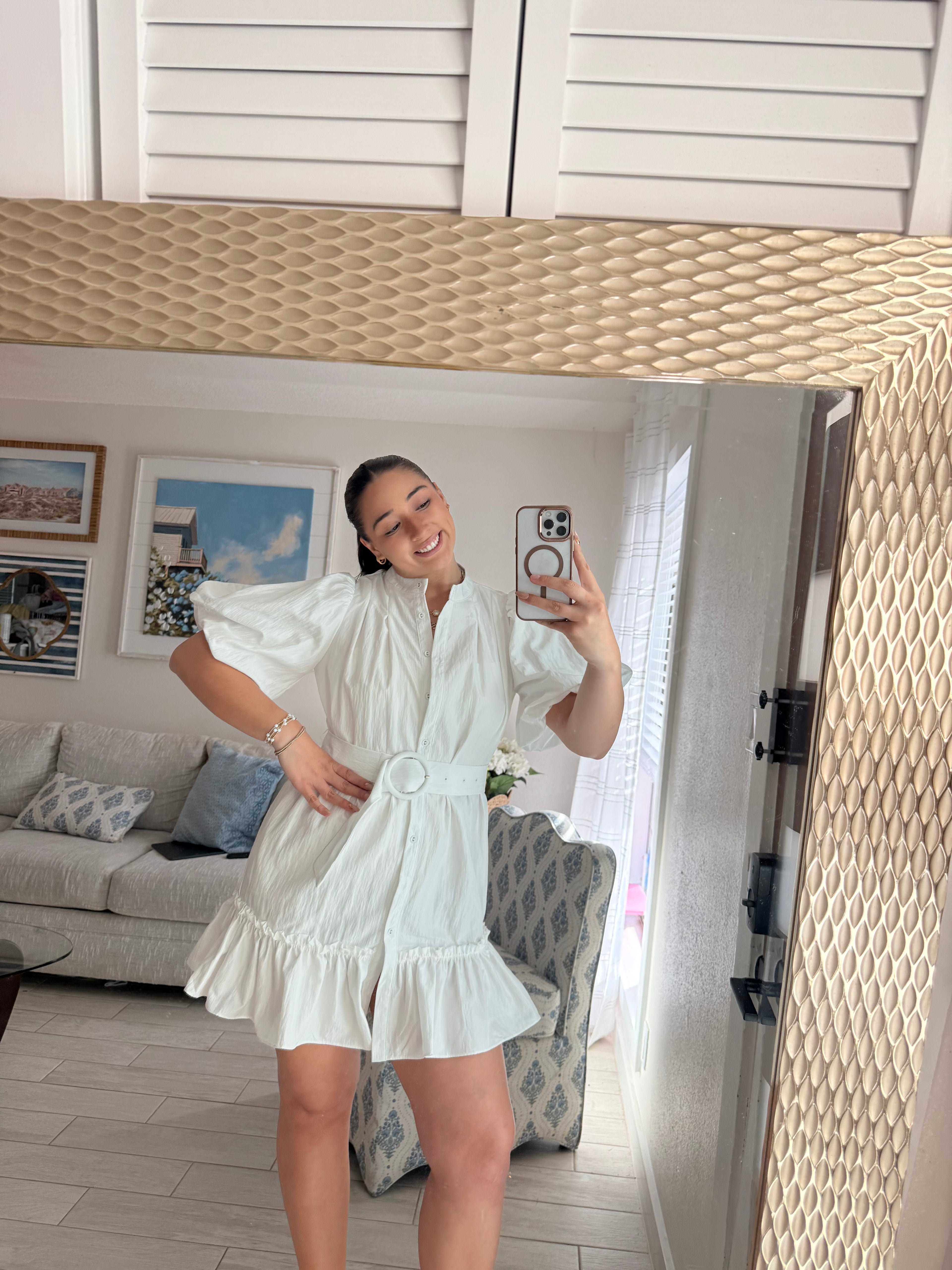 puff sleeve dress w chunky belt