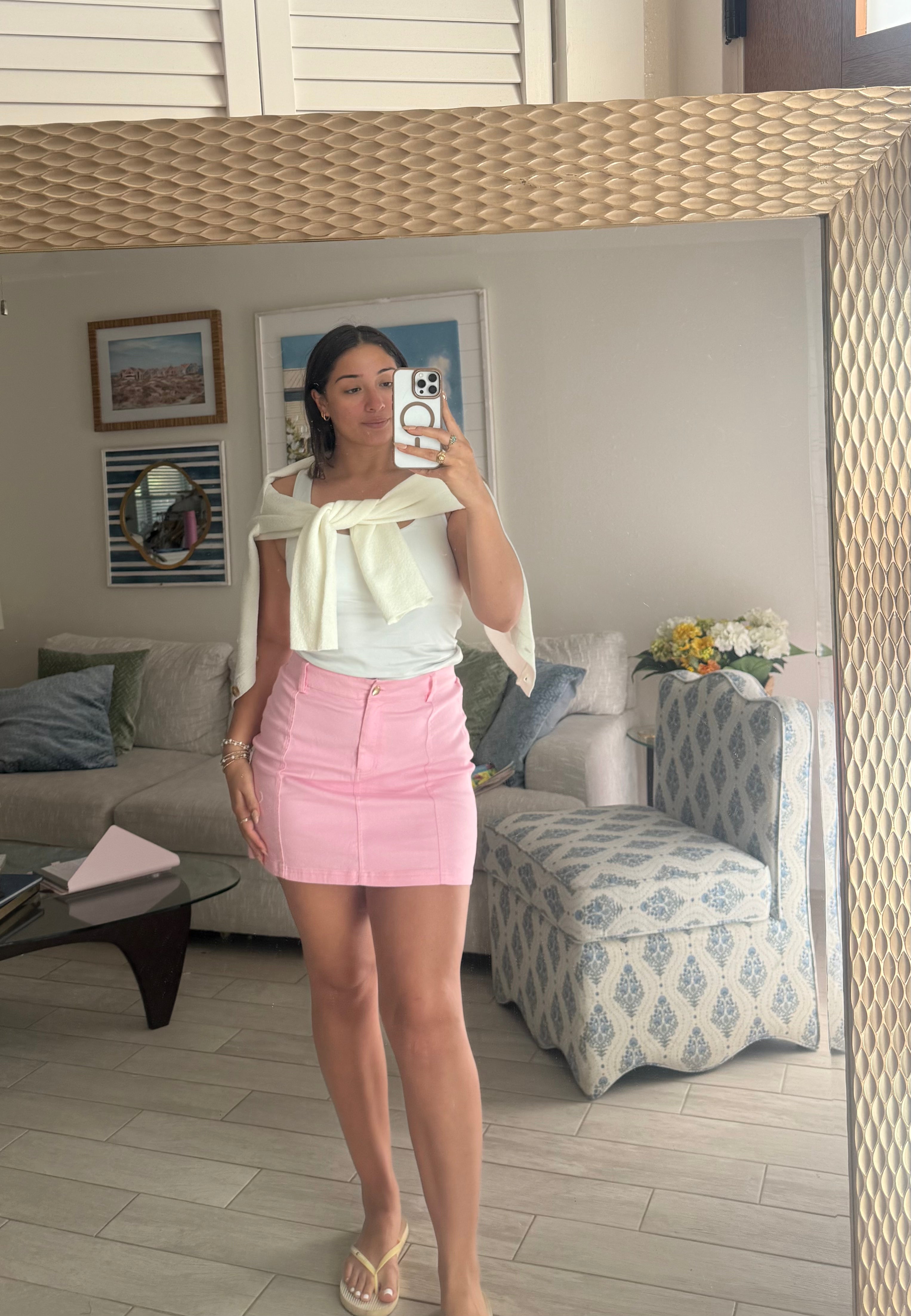 bubble gum pink skirt