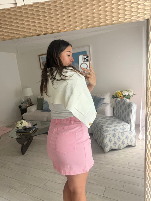 bubble gum pink skirt