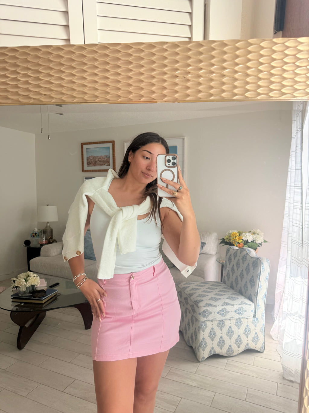bubble gum pink skirt