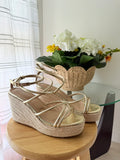 gold strappy wedges