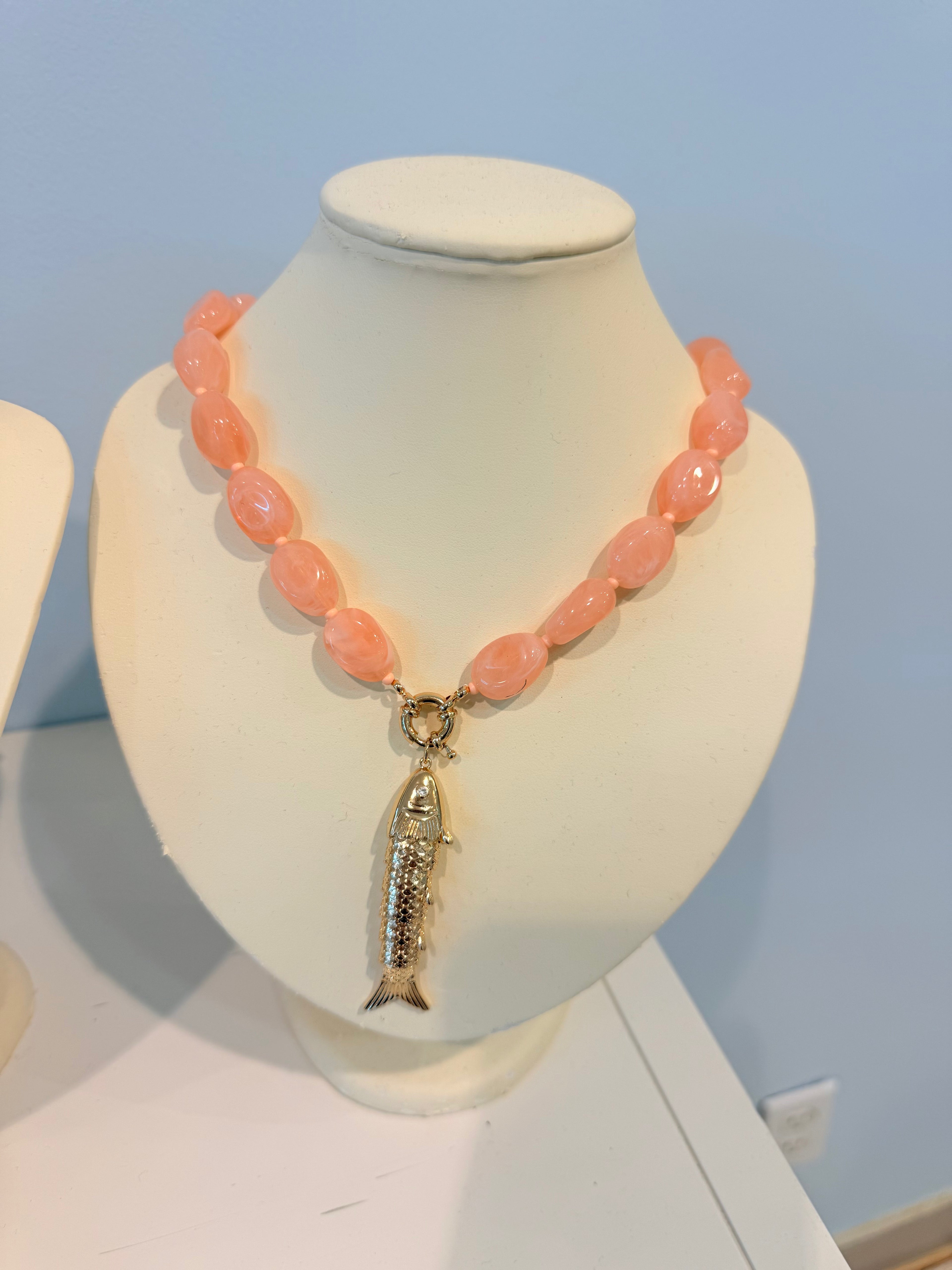 beaded fish pendant necklace
