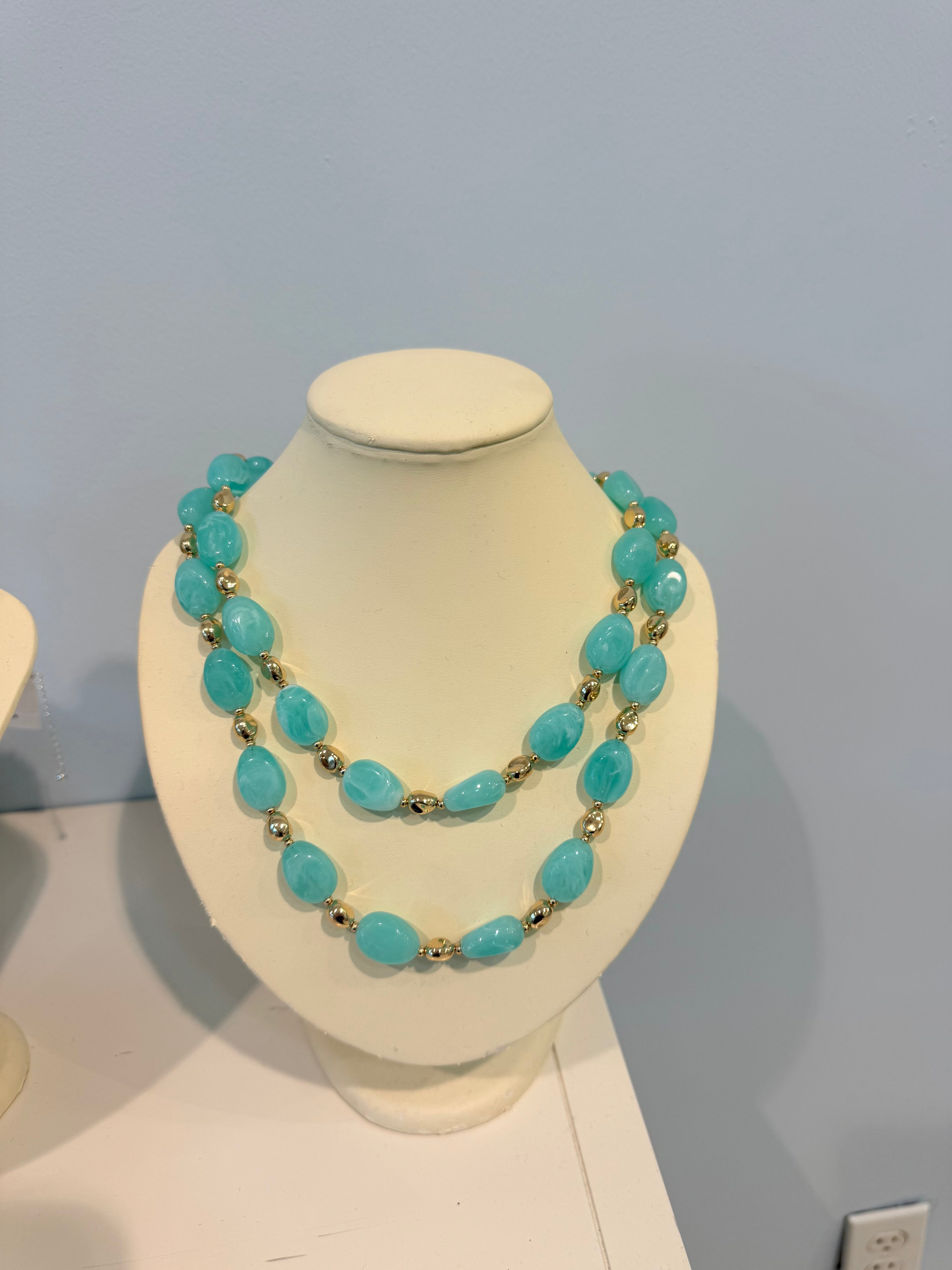 two stack beaded blue necklace