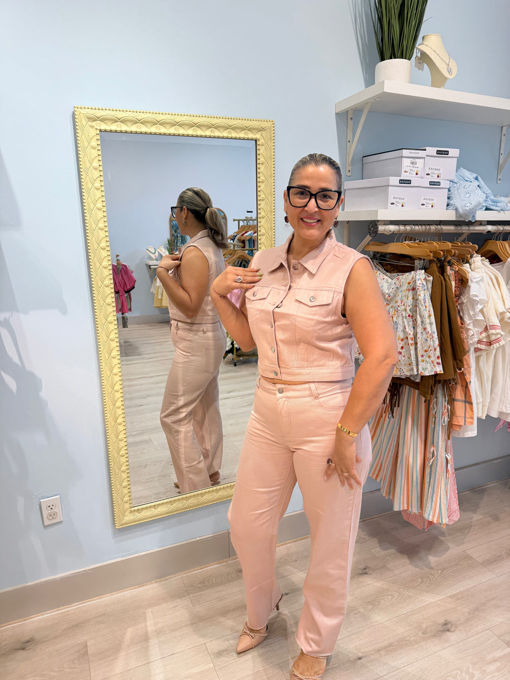 pale pink button up top