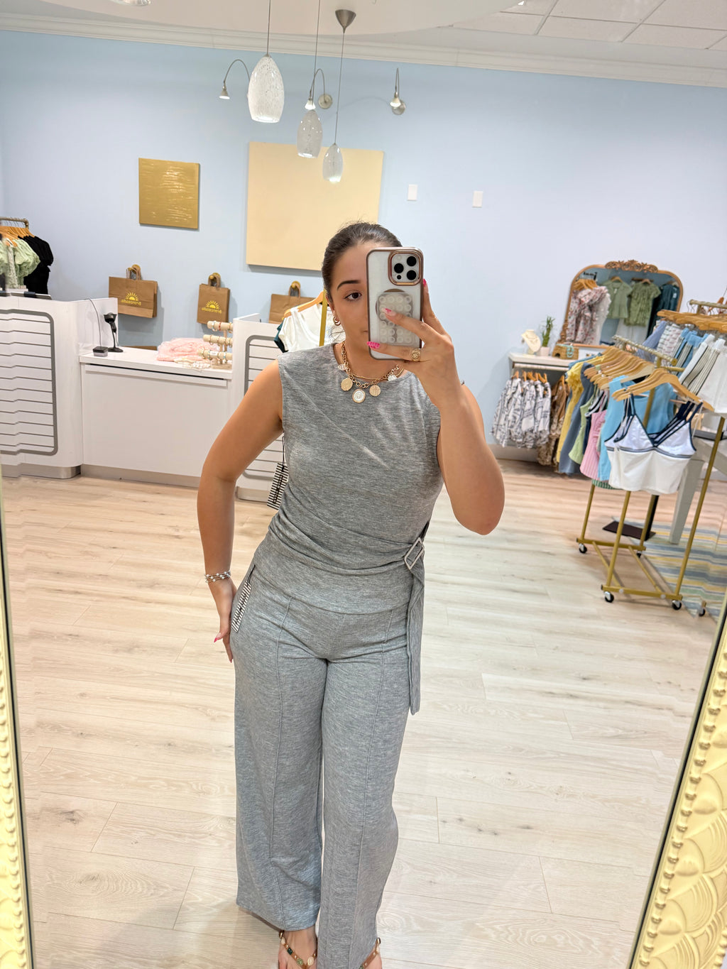waist belted top pant set