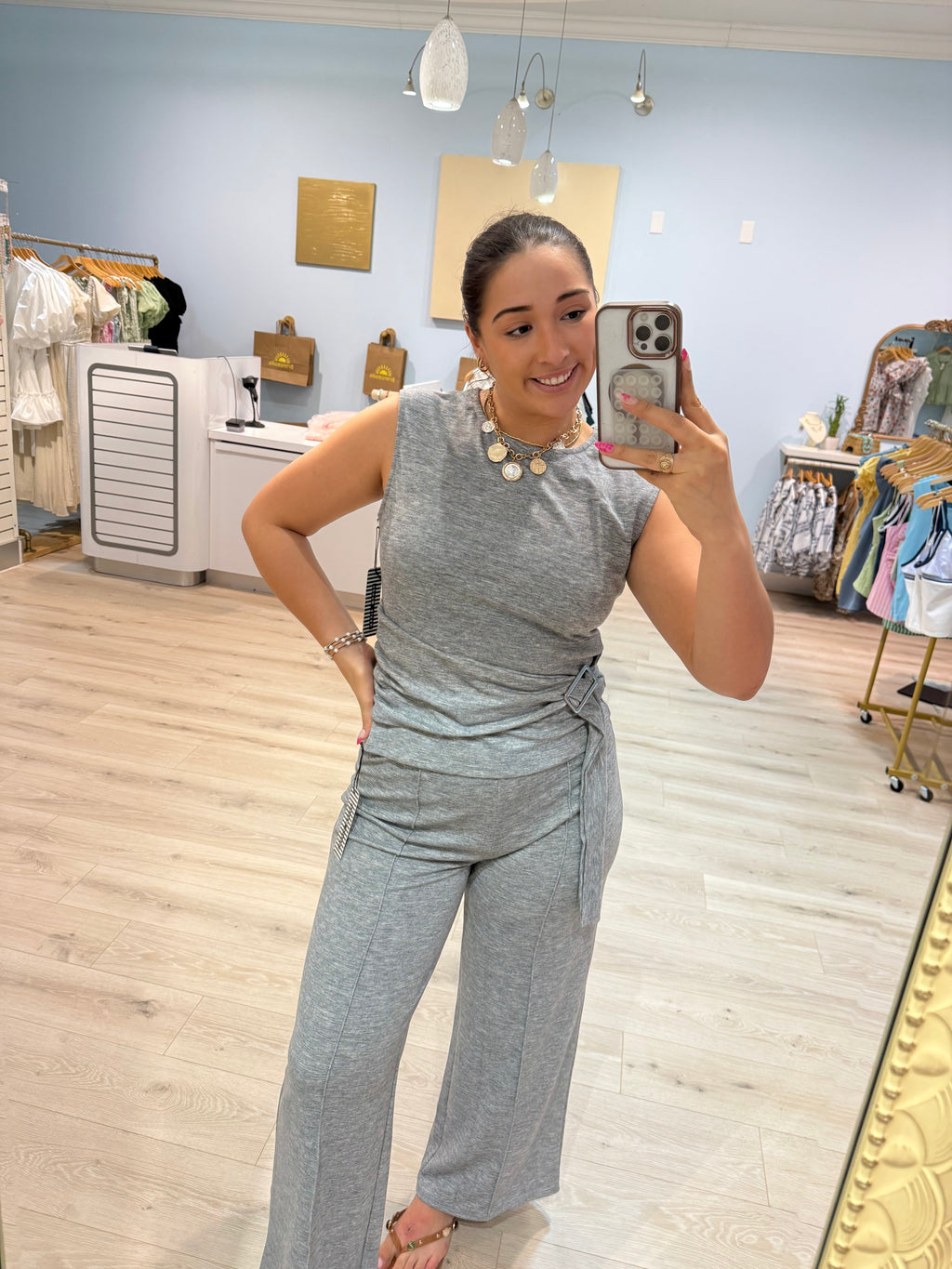 waist belted top pant set