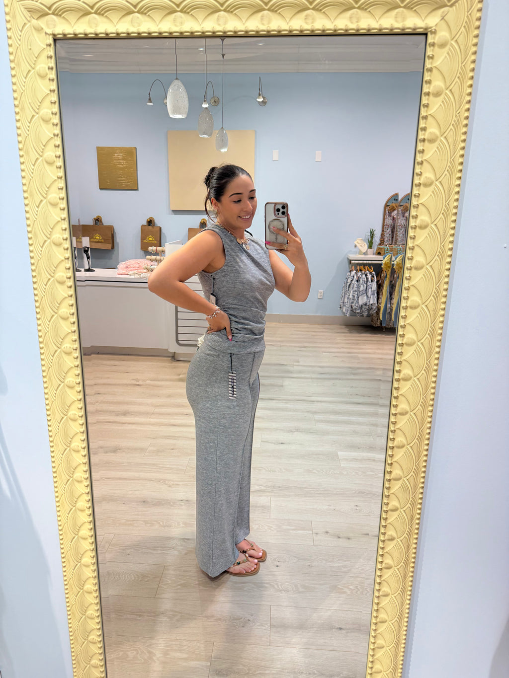 waist belted top pant set
