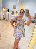 puff sleeve purple florals mini dress