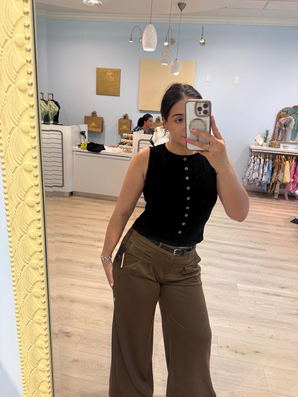 brown slacks w/ black belt