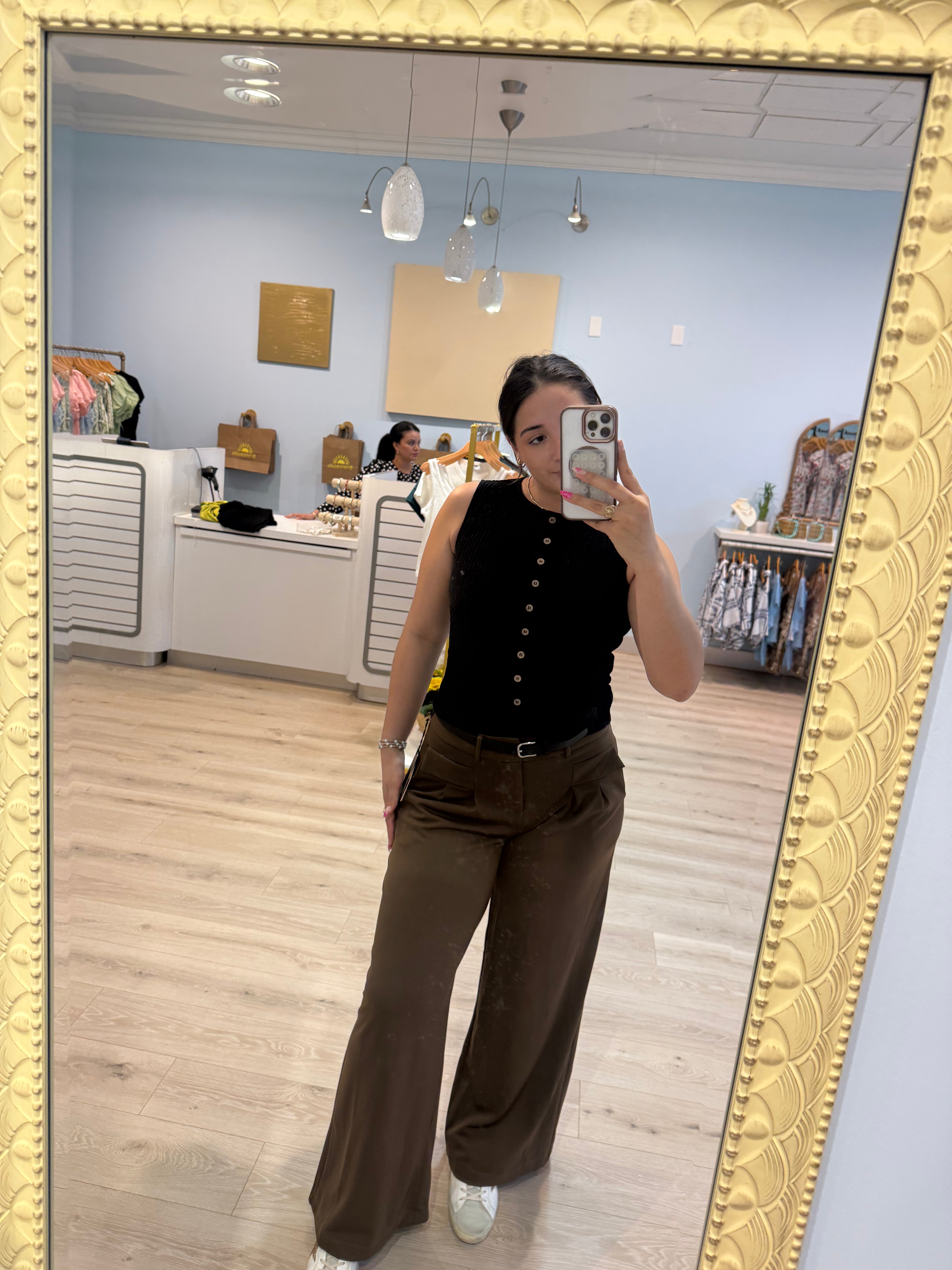 brown slacks w/ black belt