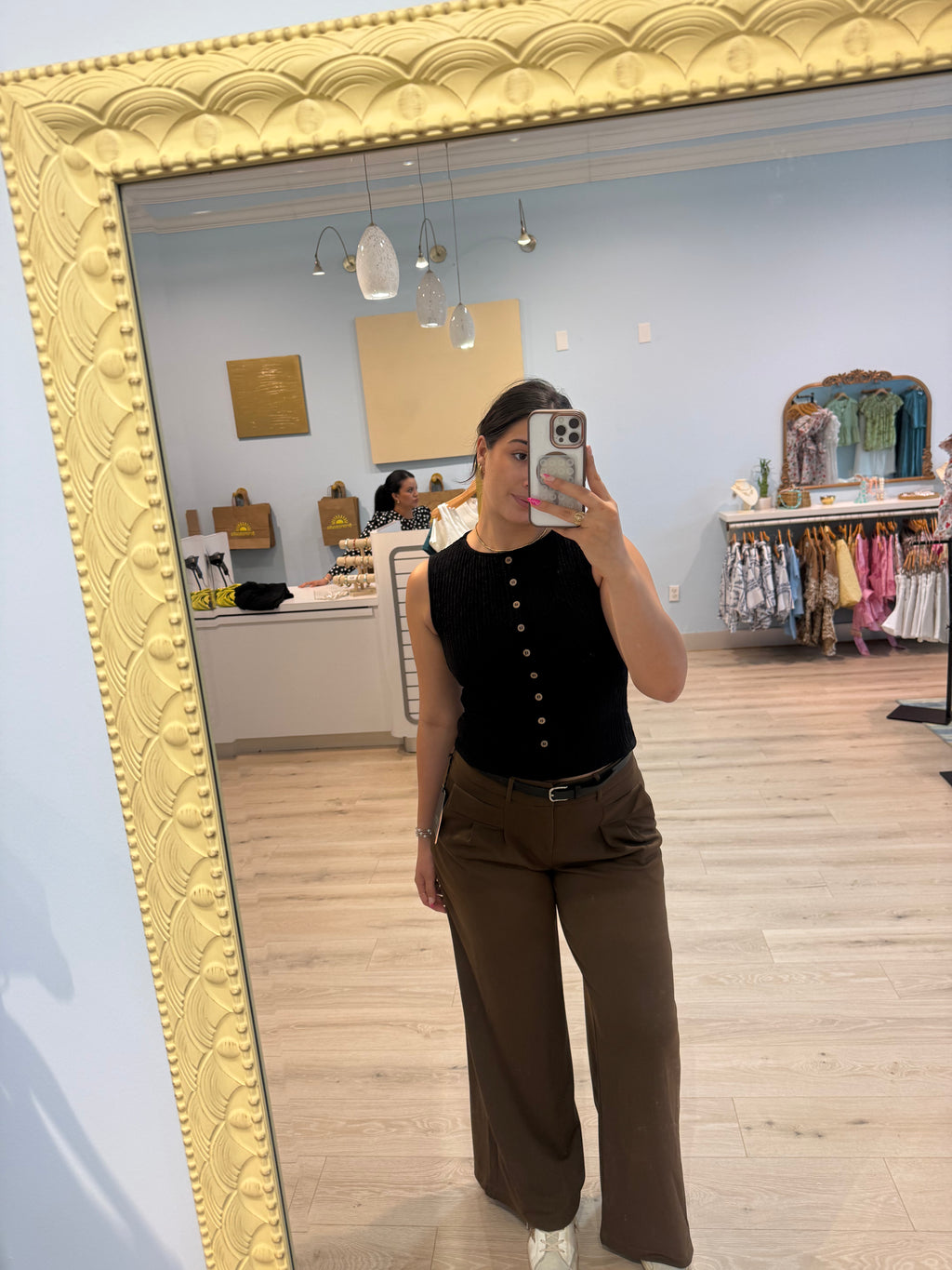 brown slacks w/ black belt