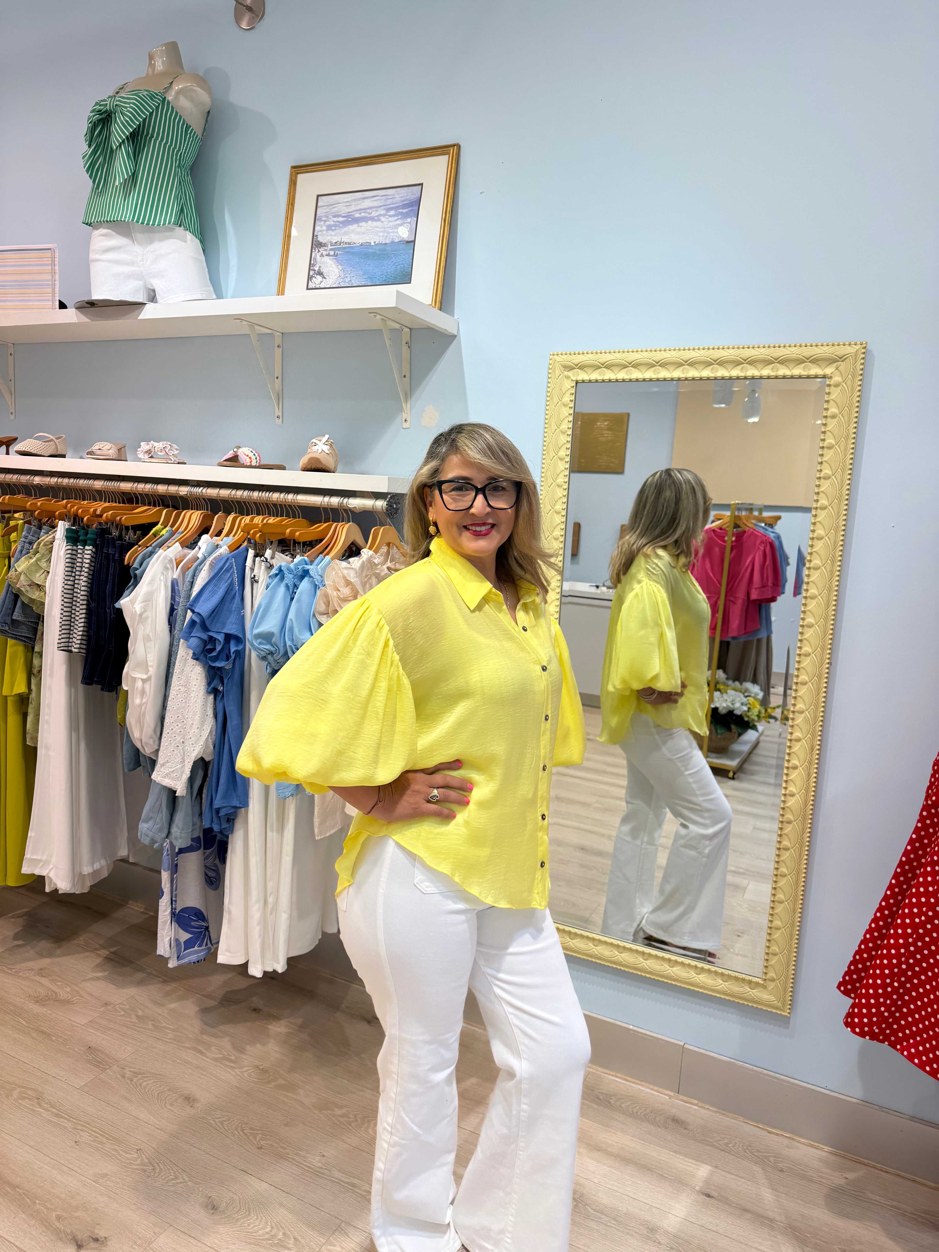 button up top with bubble sleeves