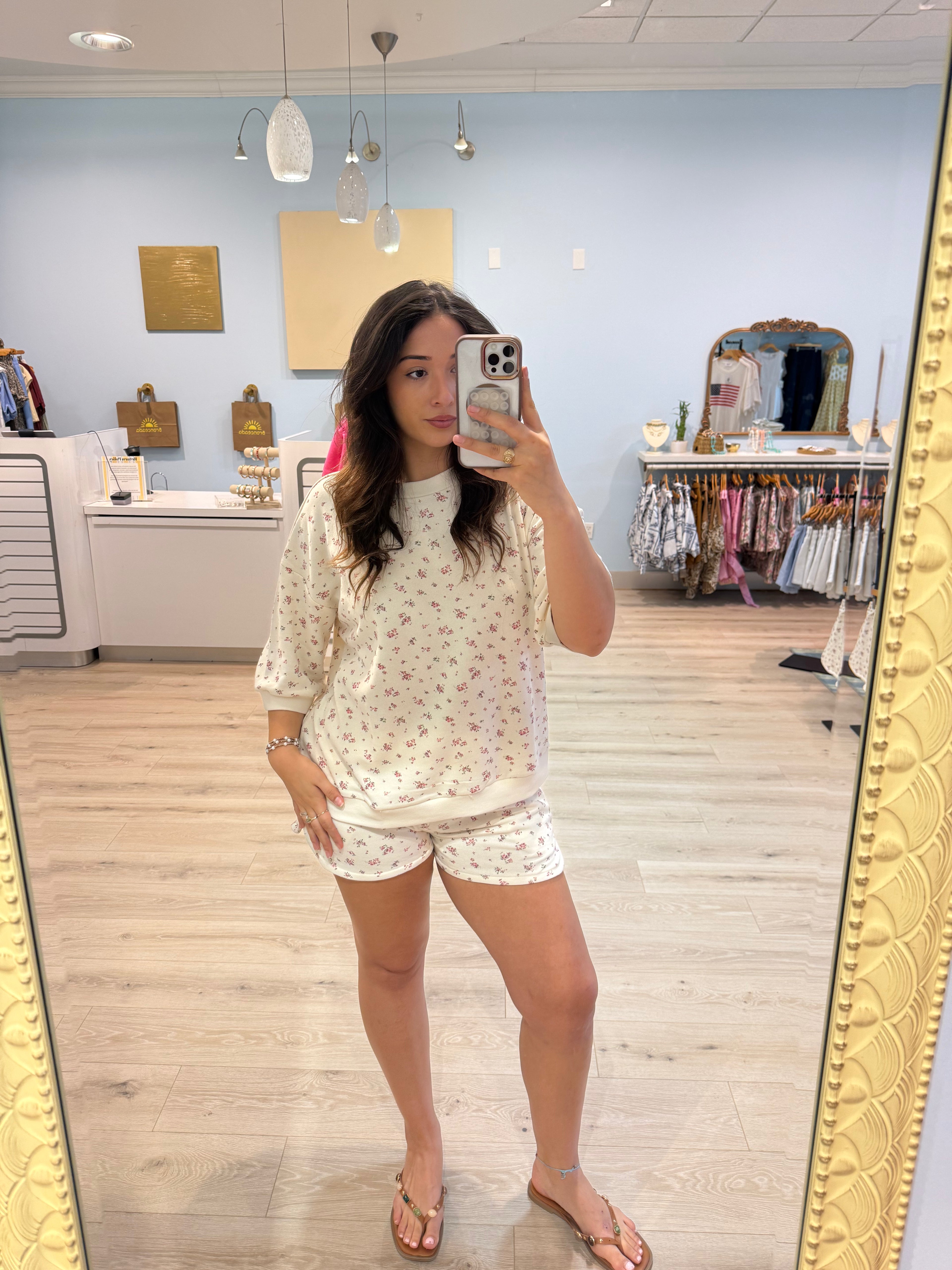 ivory floral print shorts