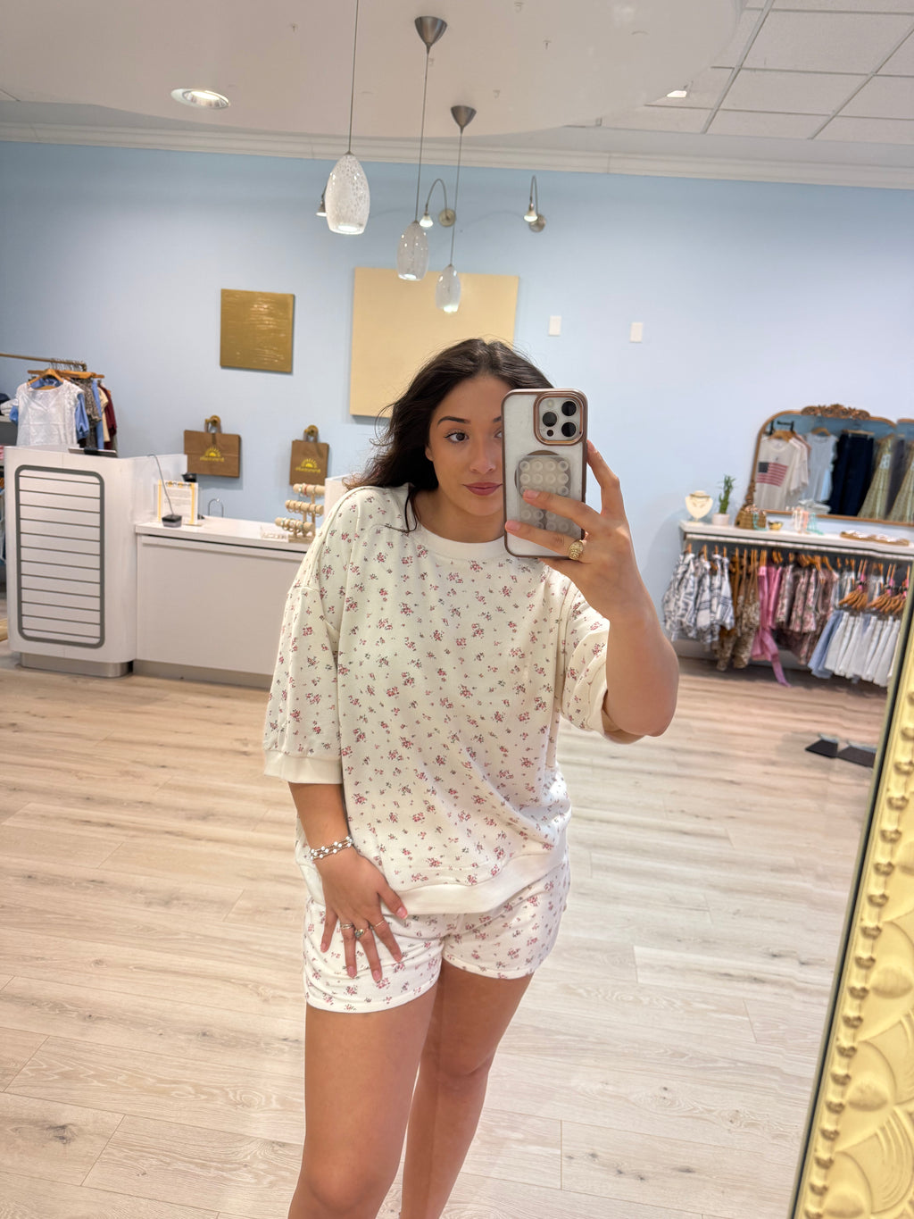 ivory floral print shorts