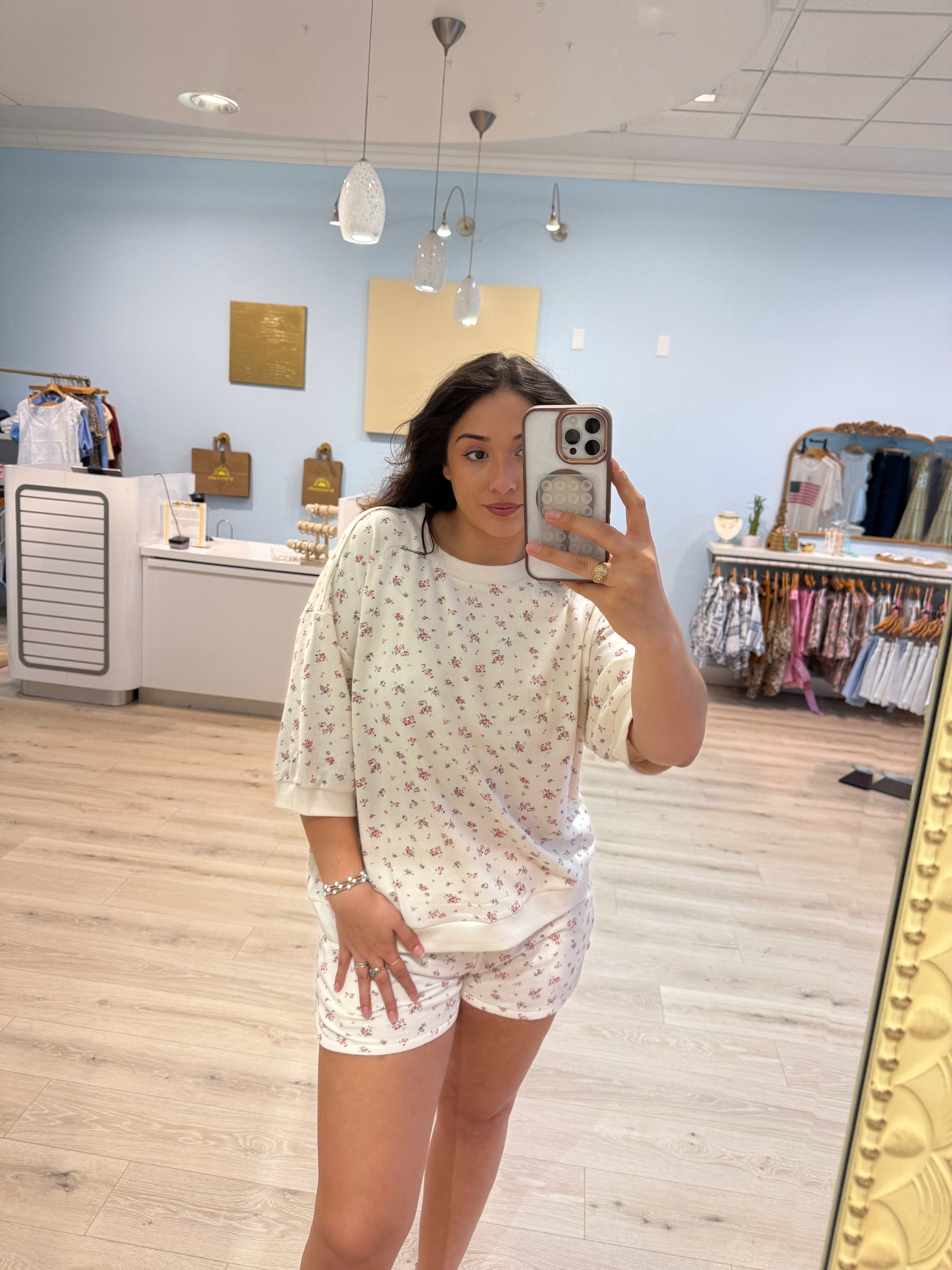 ivory floral print shorts