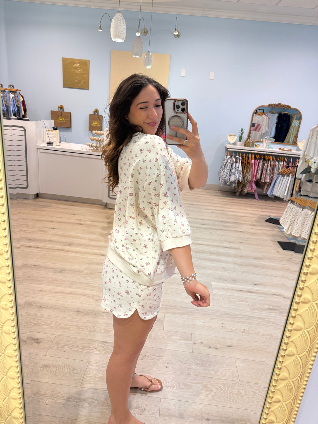 ivory floral print shorts