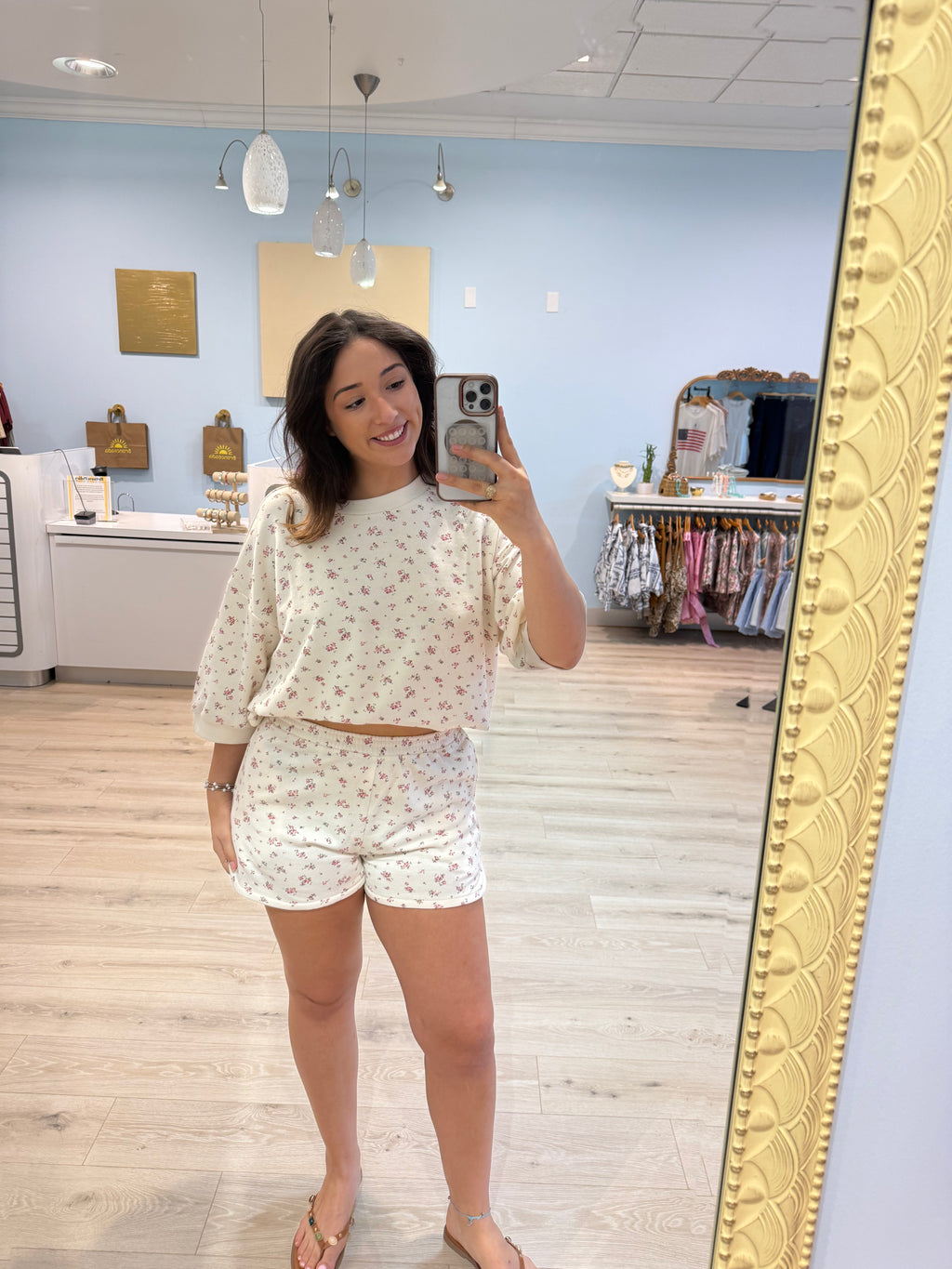 ivory floral print shorts