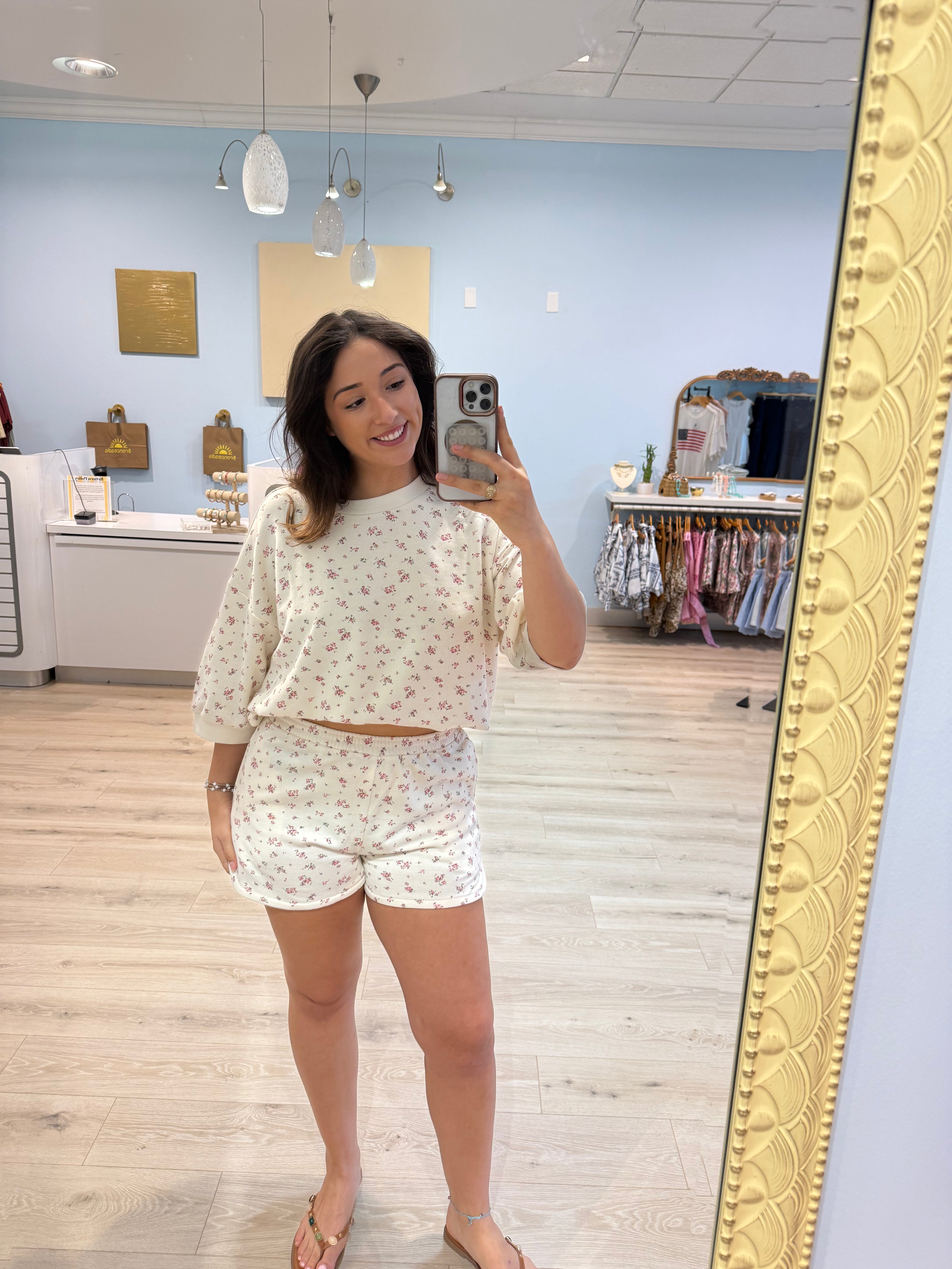 ivory floral print shorts