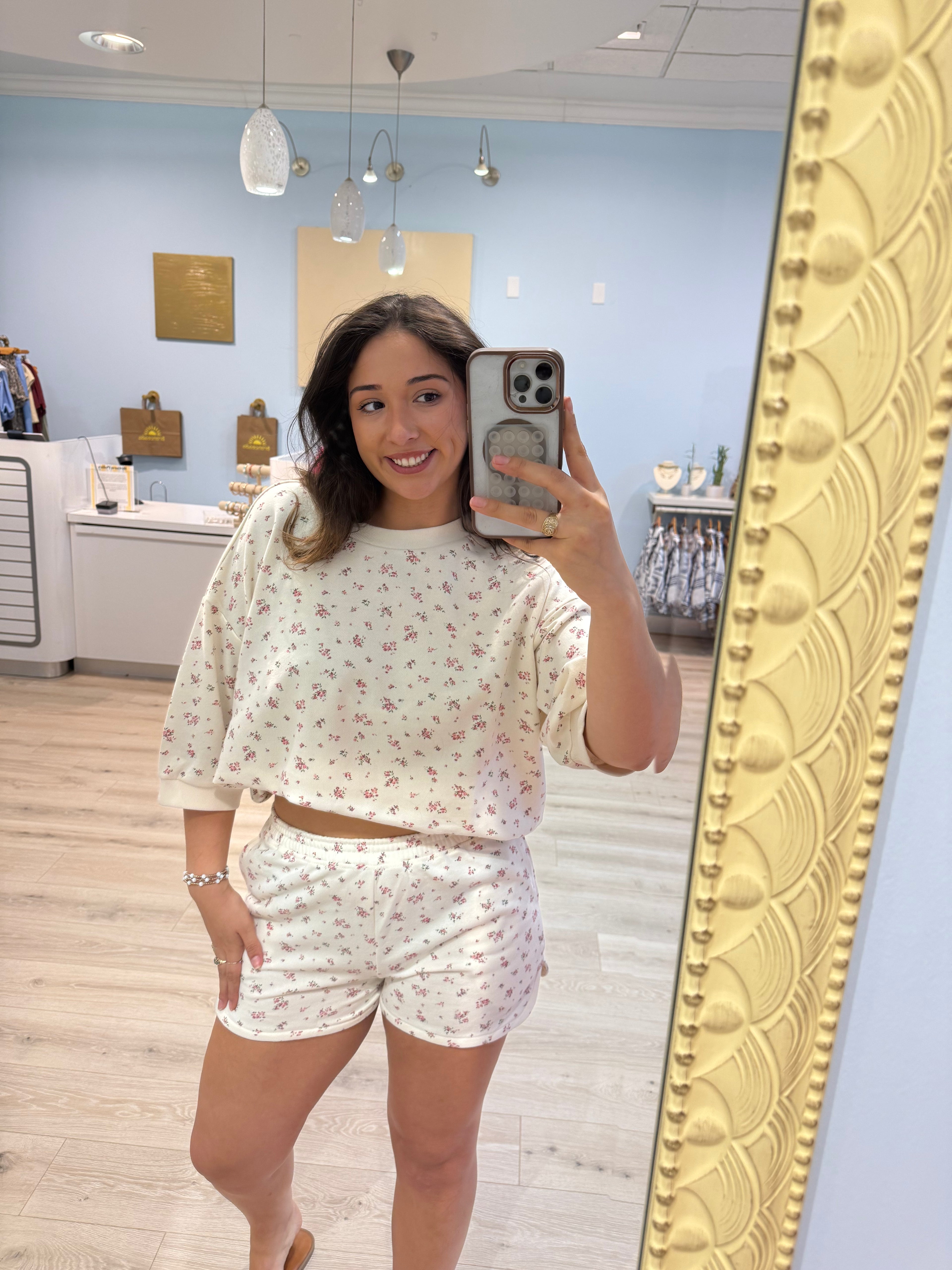 ivory floral print shorts