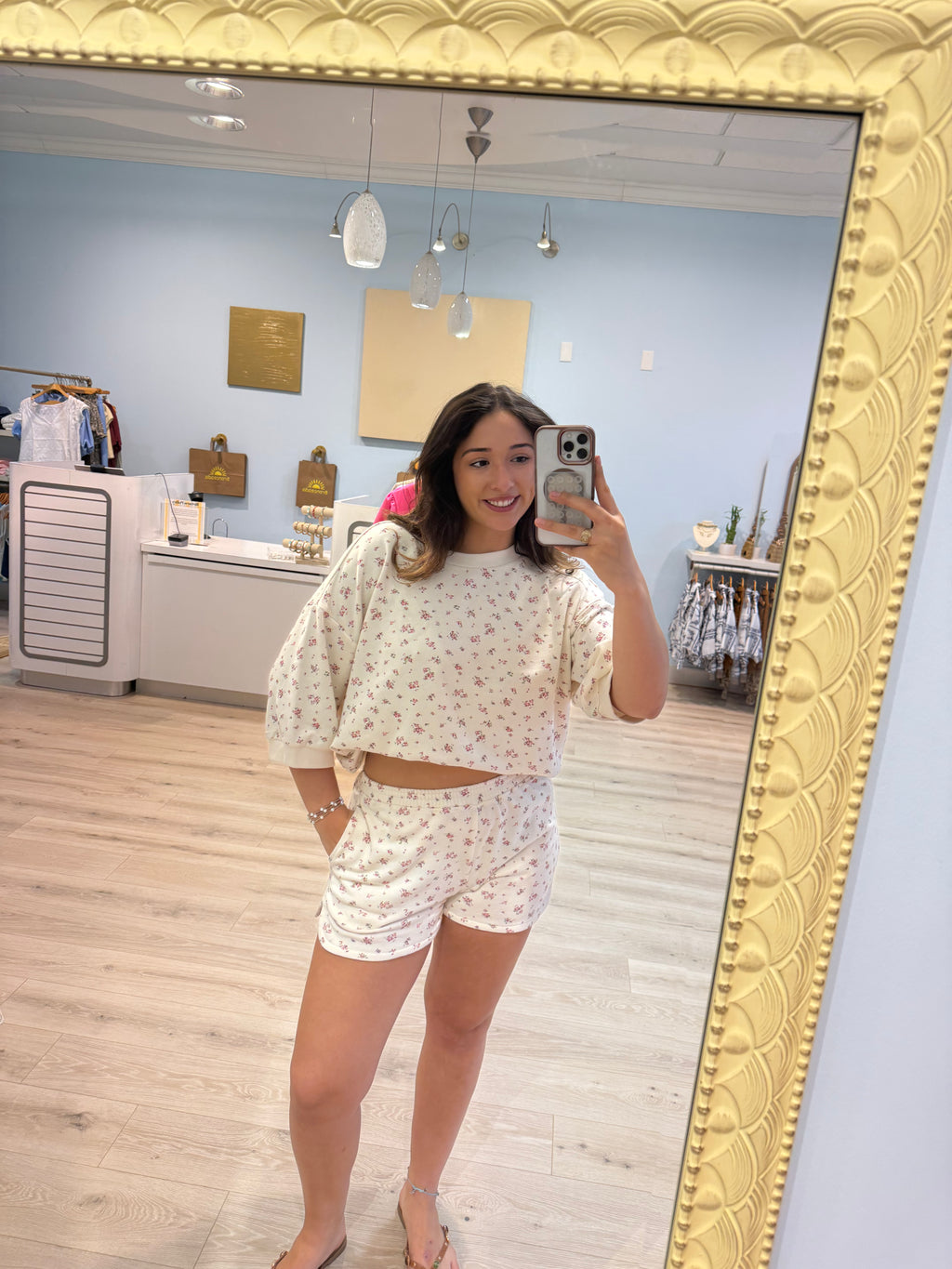 ivory floral print shorts