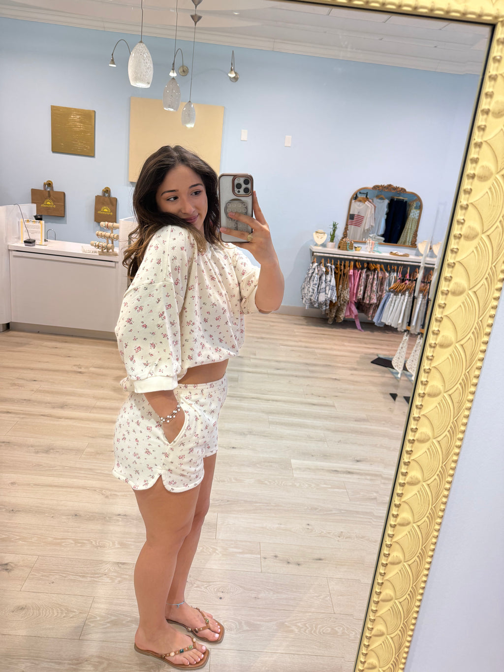 ivory floral print shorts