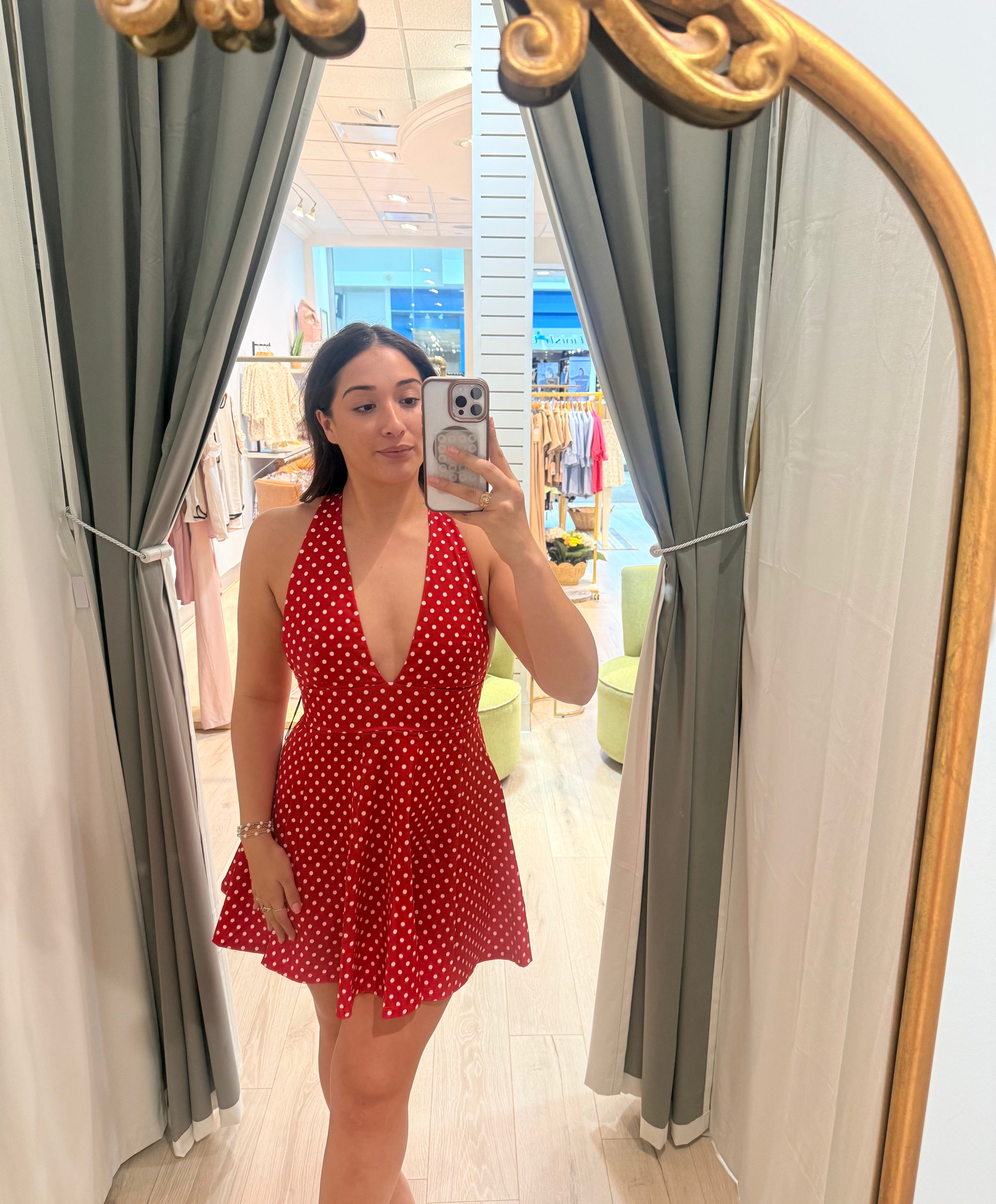 red polka dot dress
