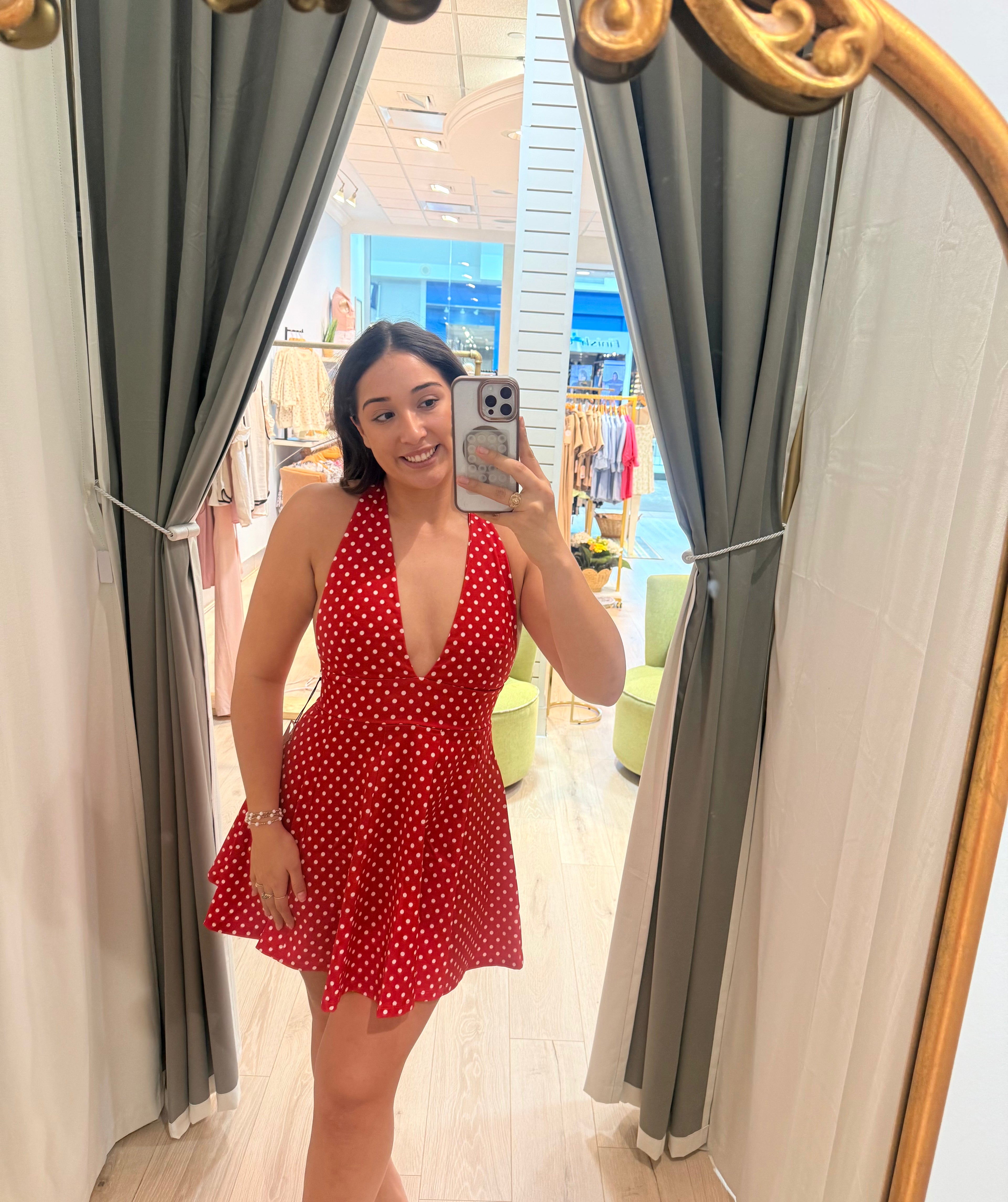 red polka dot dress