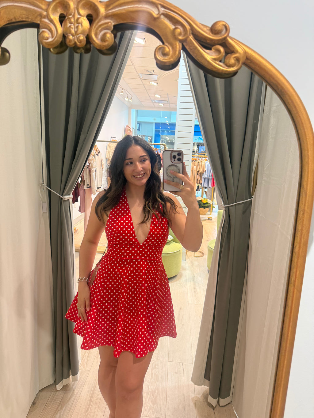 red polka dot dress