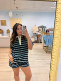 stripped navy collared tee short set