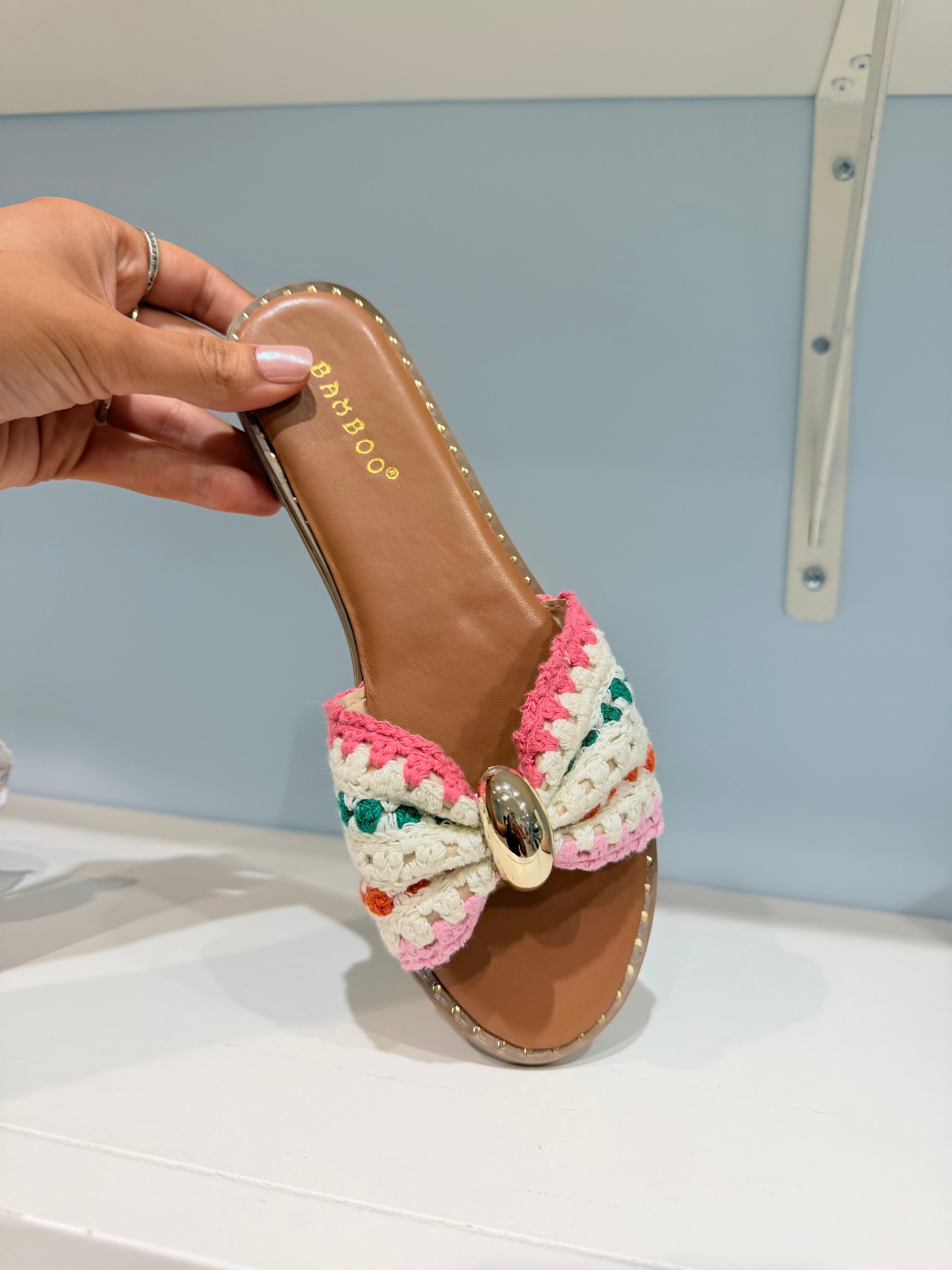 fabric sandals with gold detail