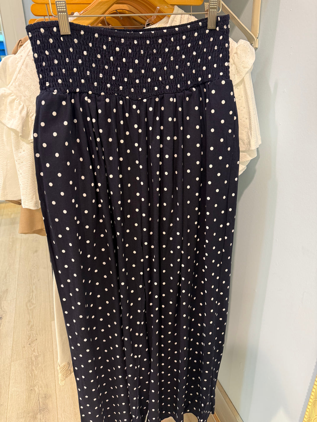wide leg polka dot pants