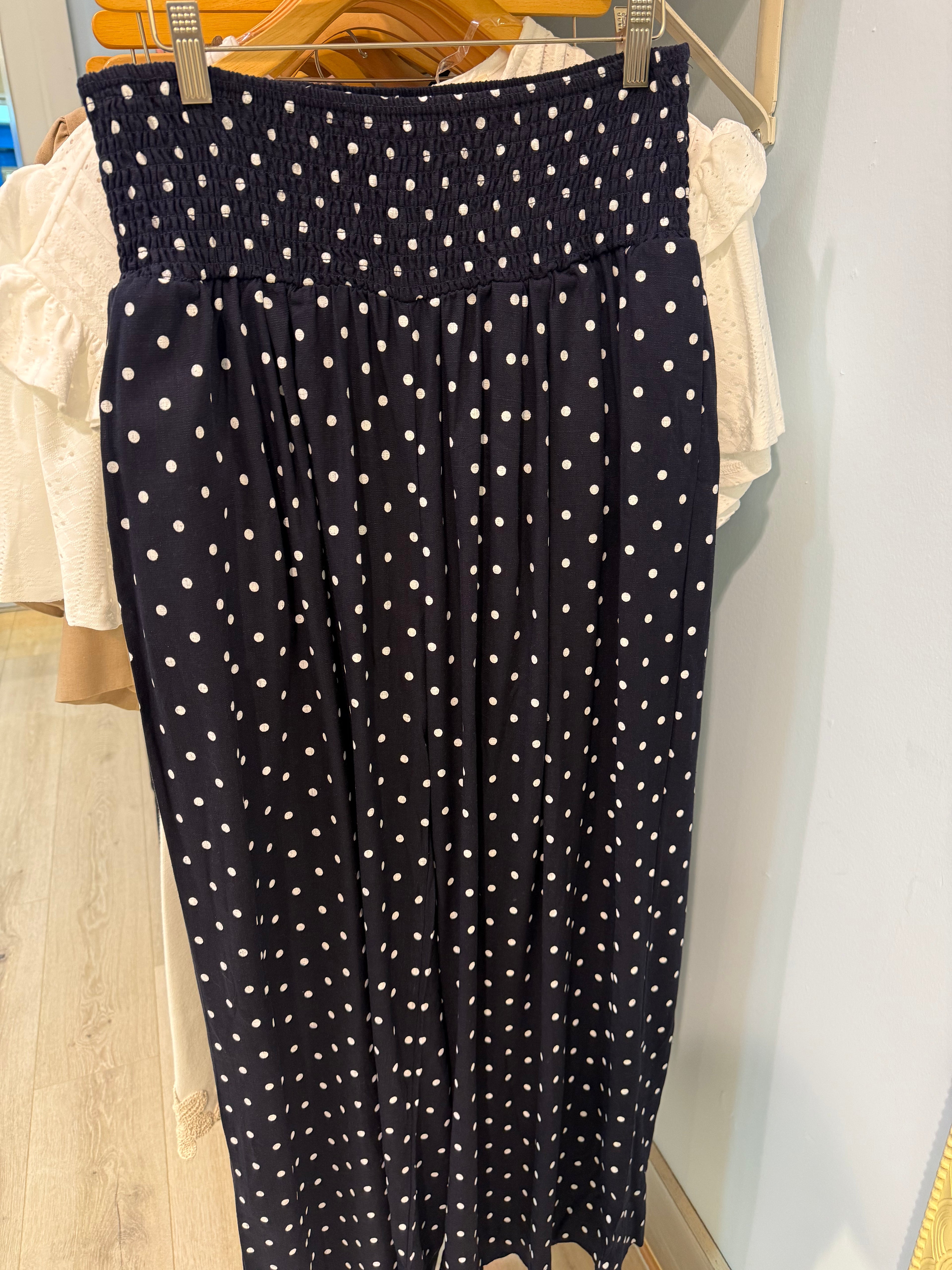 wide leg polka dot pants