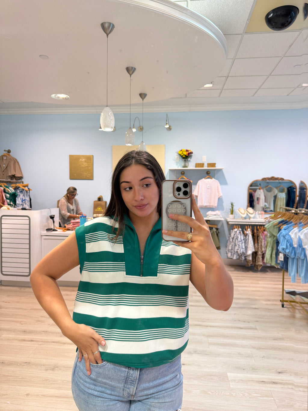 kelly green stripped zip up
