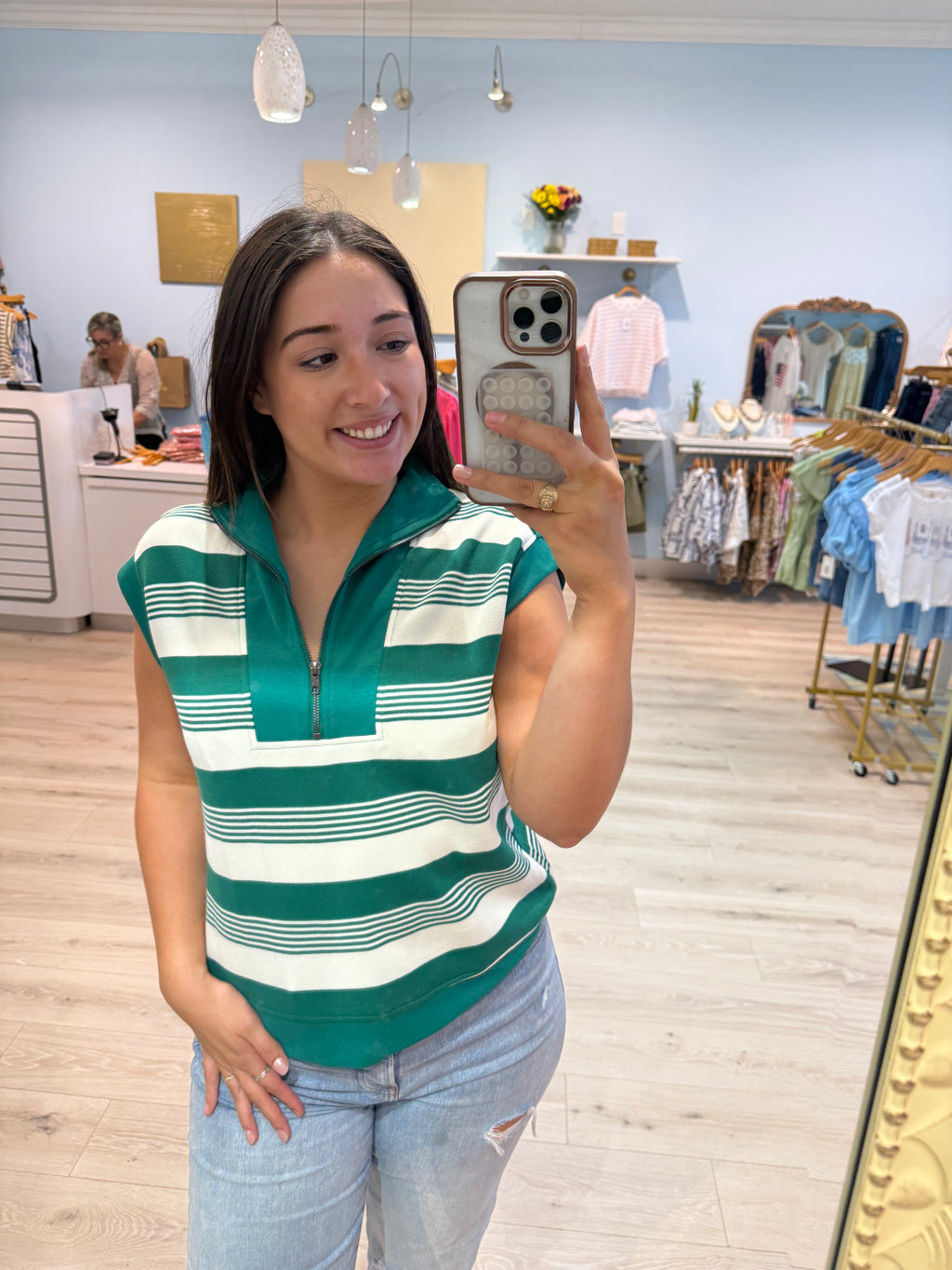 kelly green stripped zip up