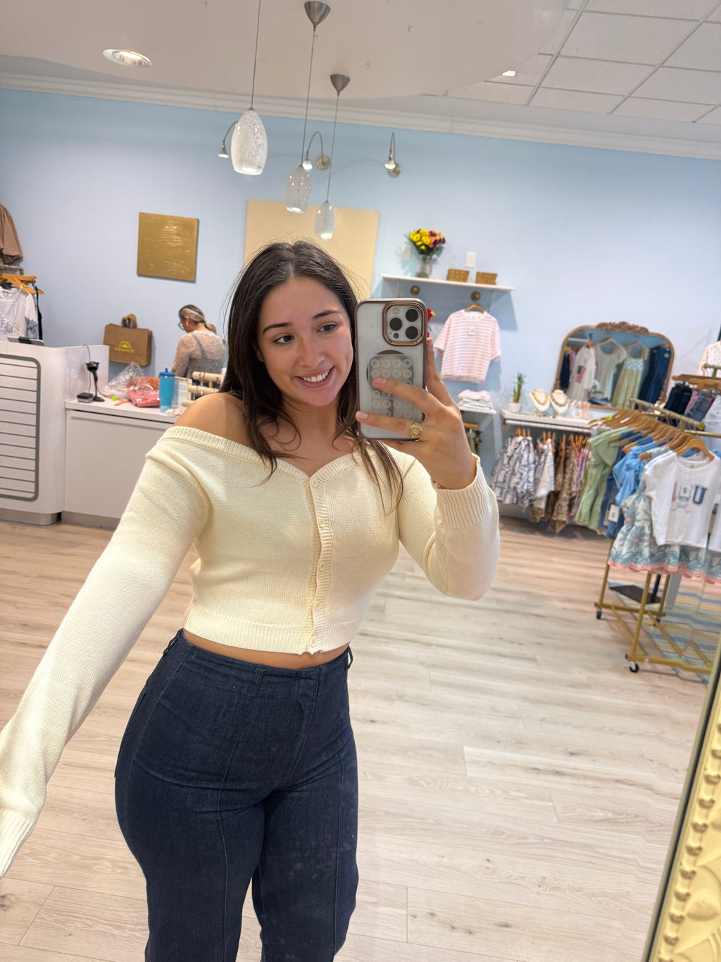 off the shoulder cardigan