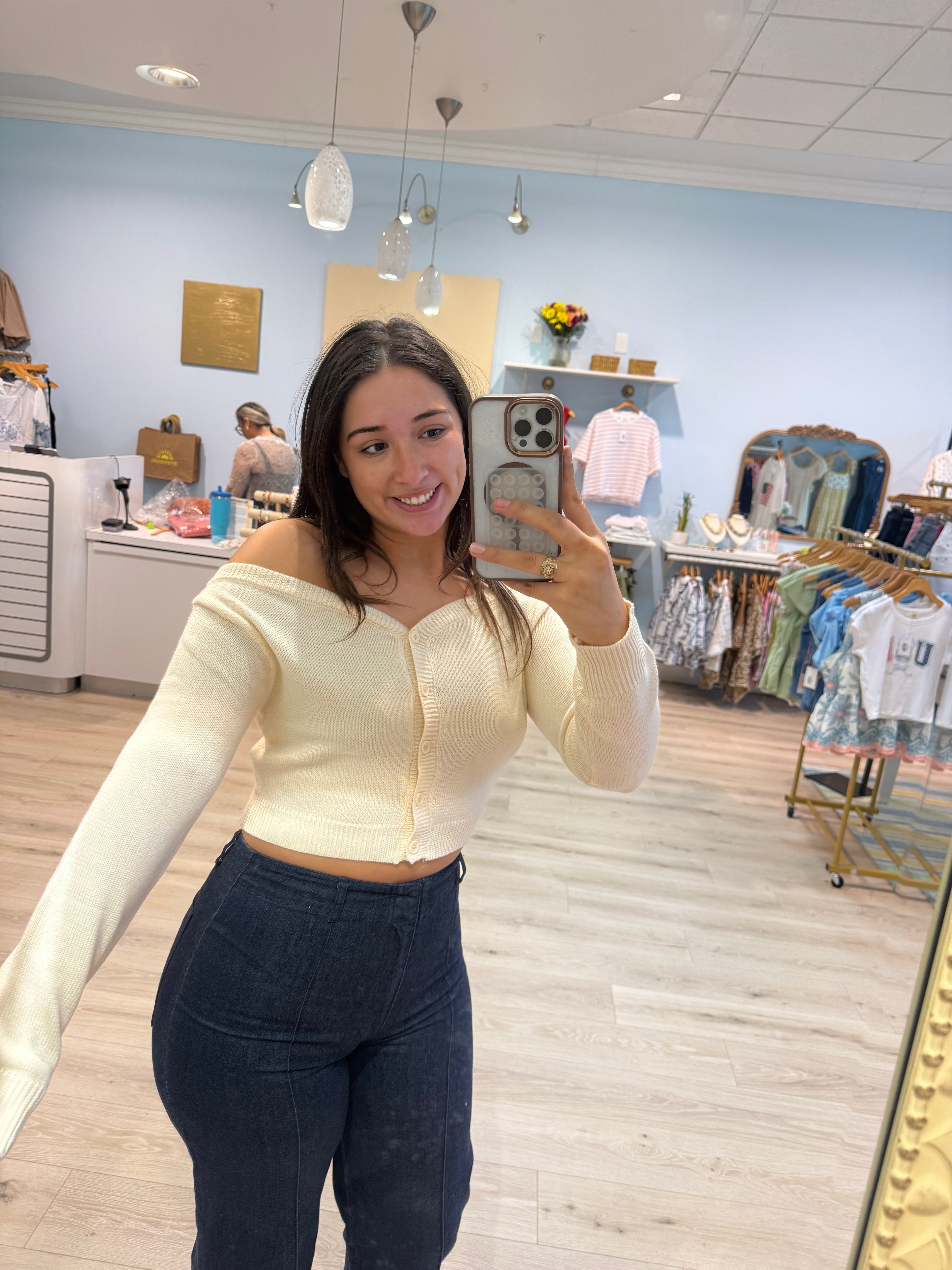 off the shoulder cardigan