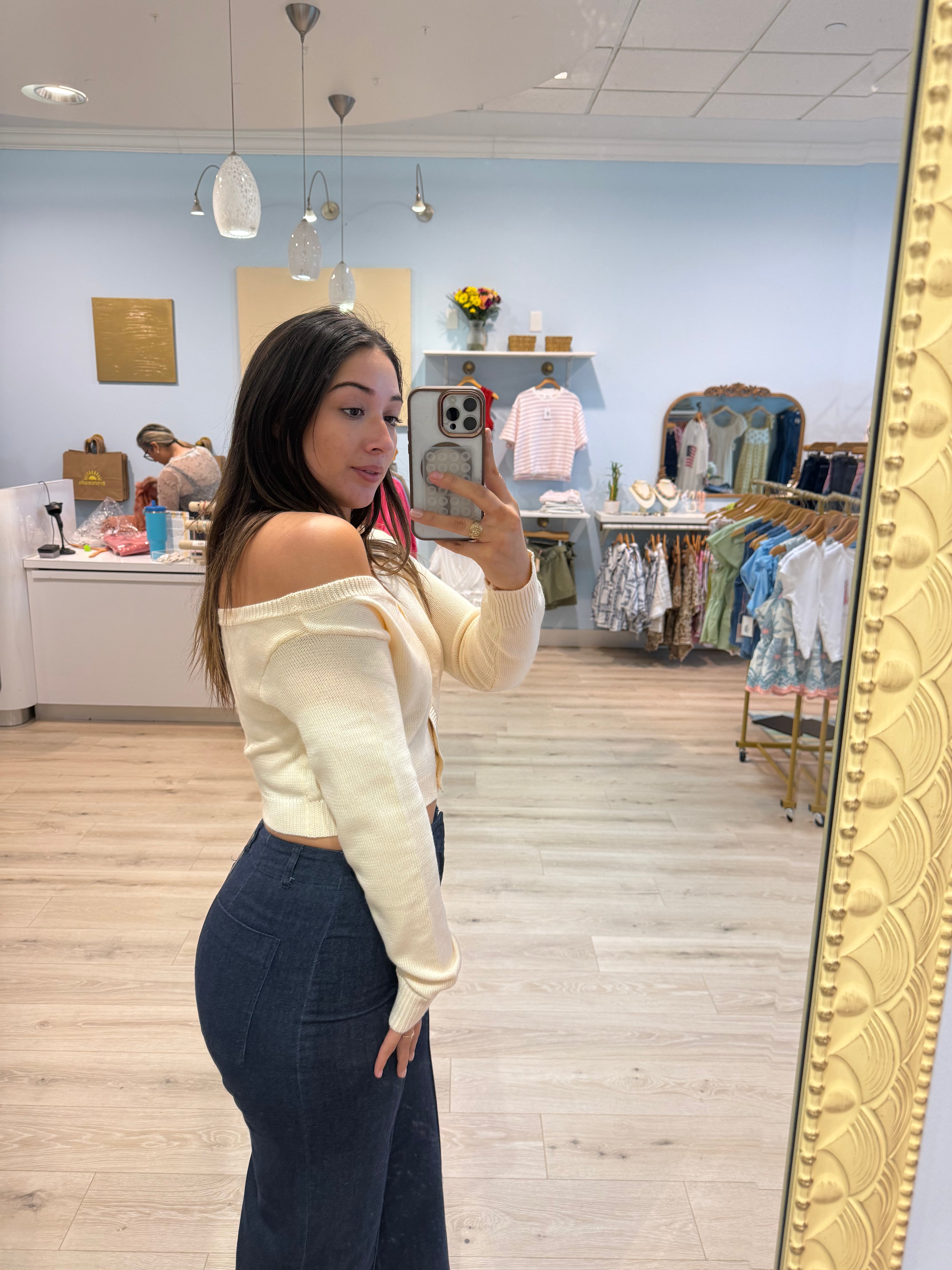 off the shoulder cardigan