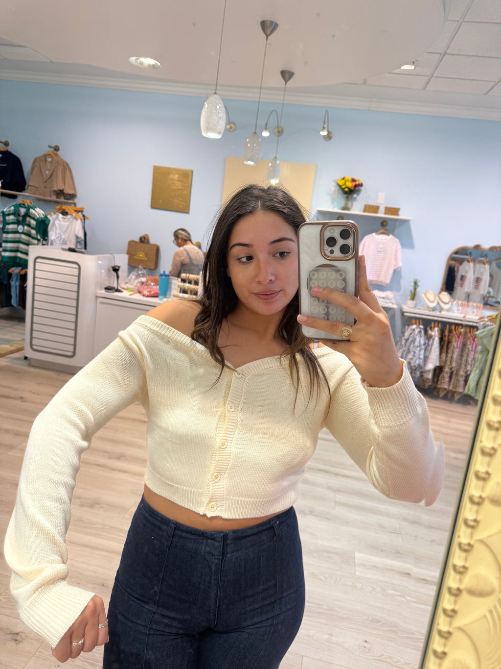 off the shoulder cardigan
