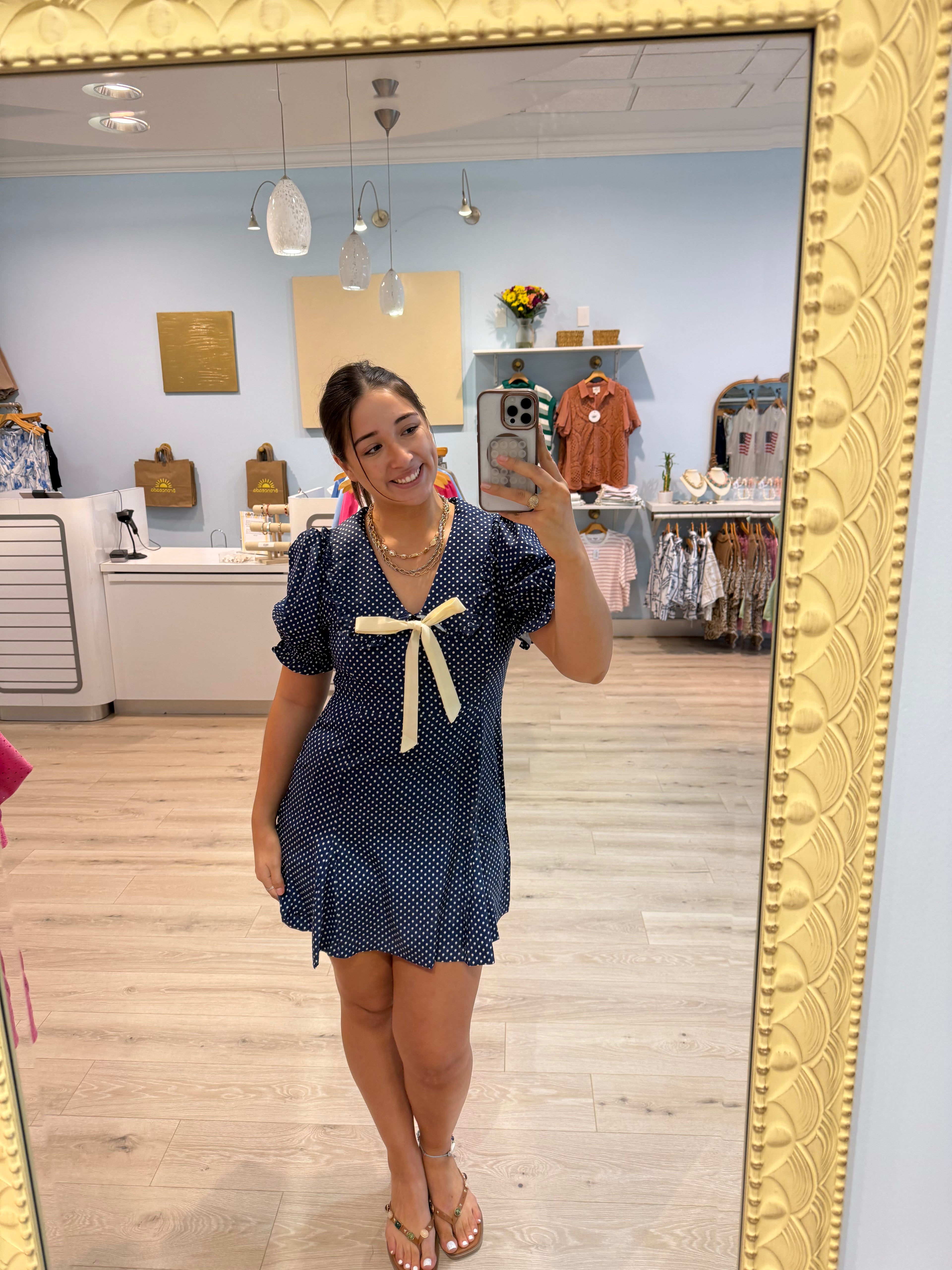 navy polka dot dress