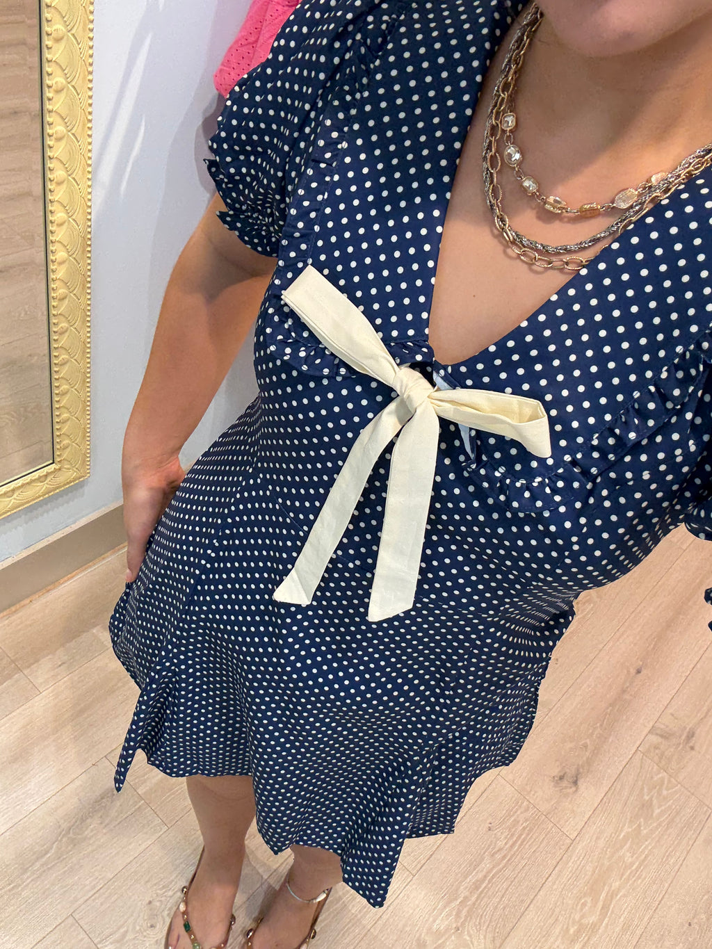 navy polka dot dress