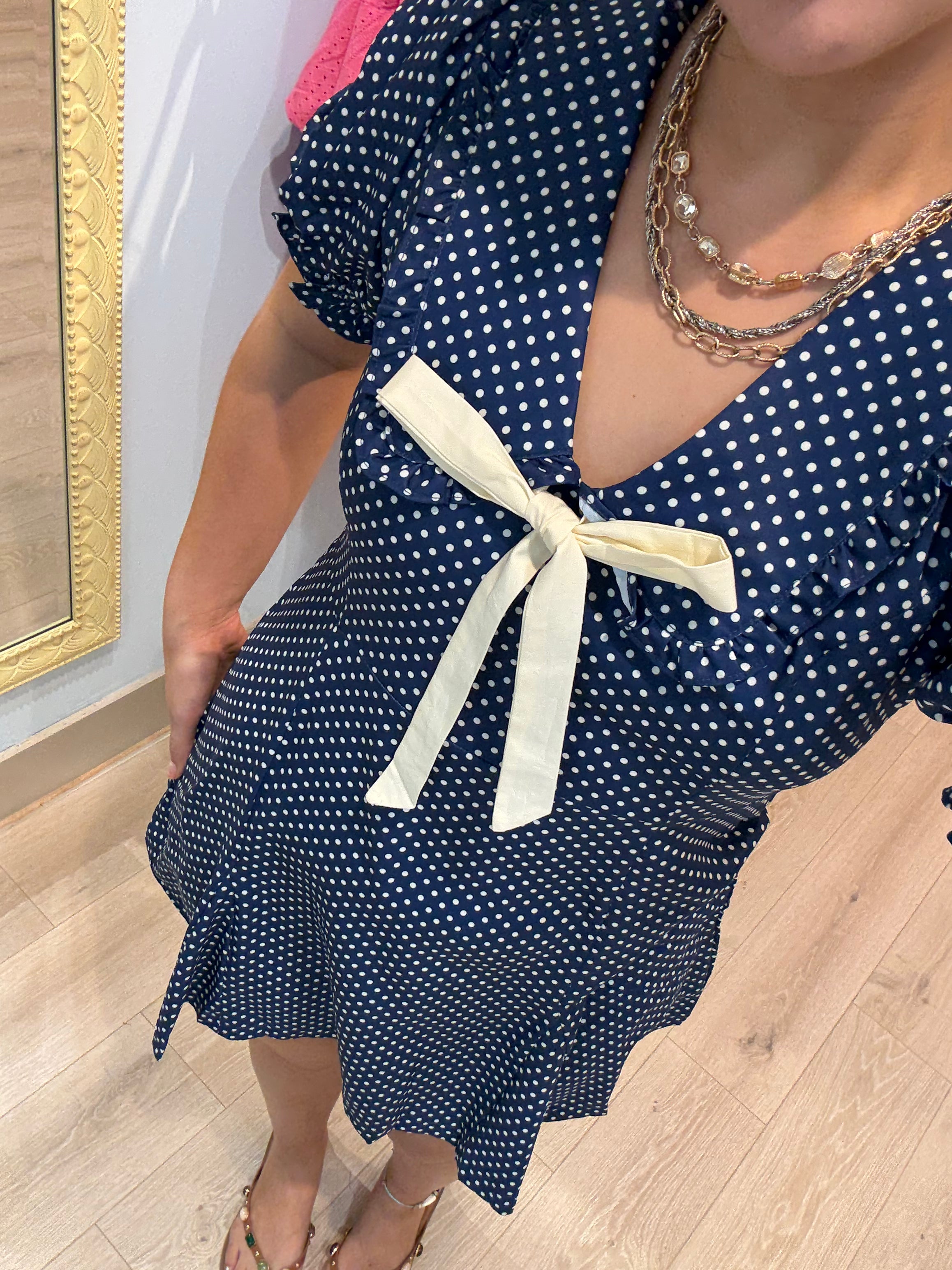 navy polka dot dress