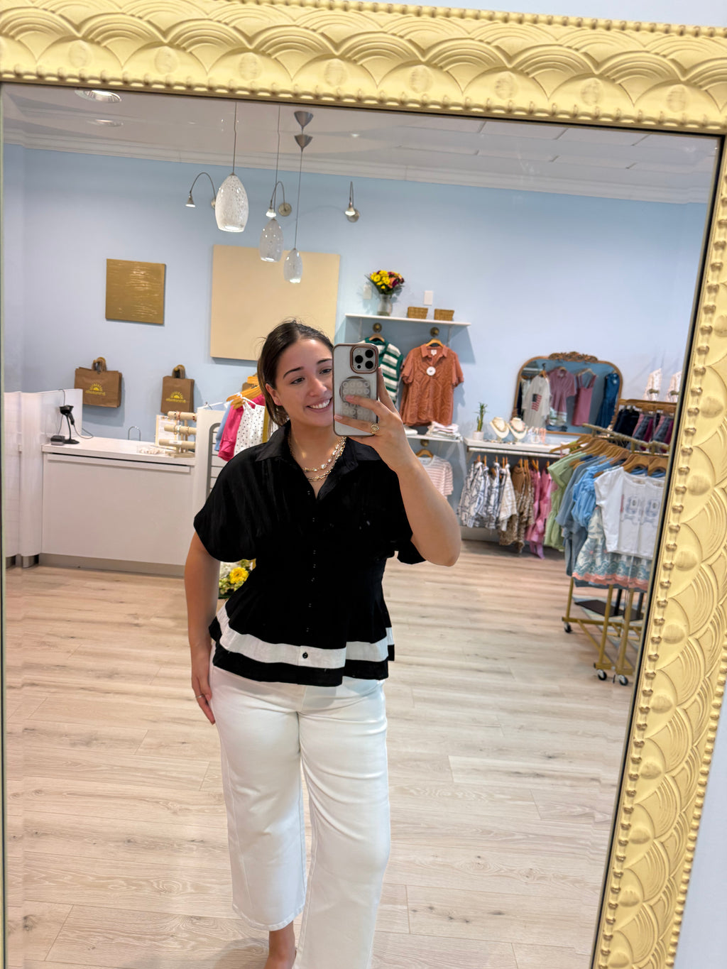 black waist stitched blouse