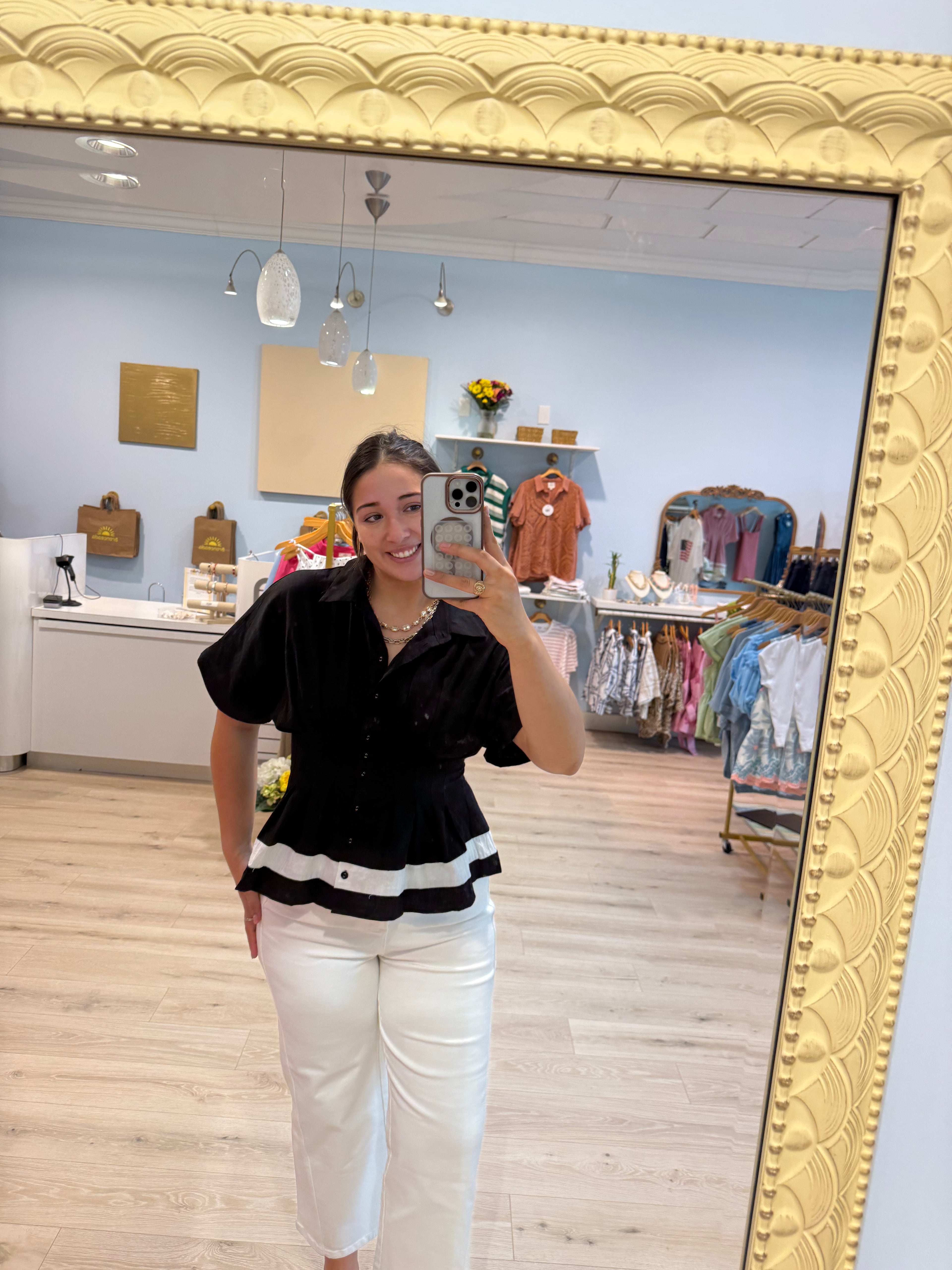 black waist stitched blouse