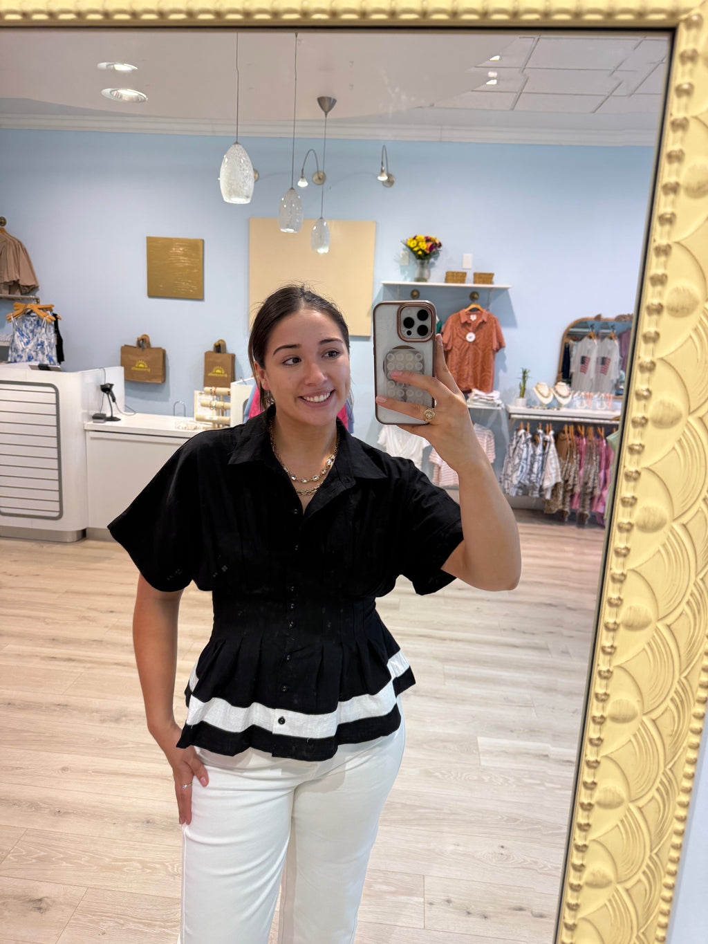 black waist stitched blouse