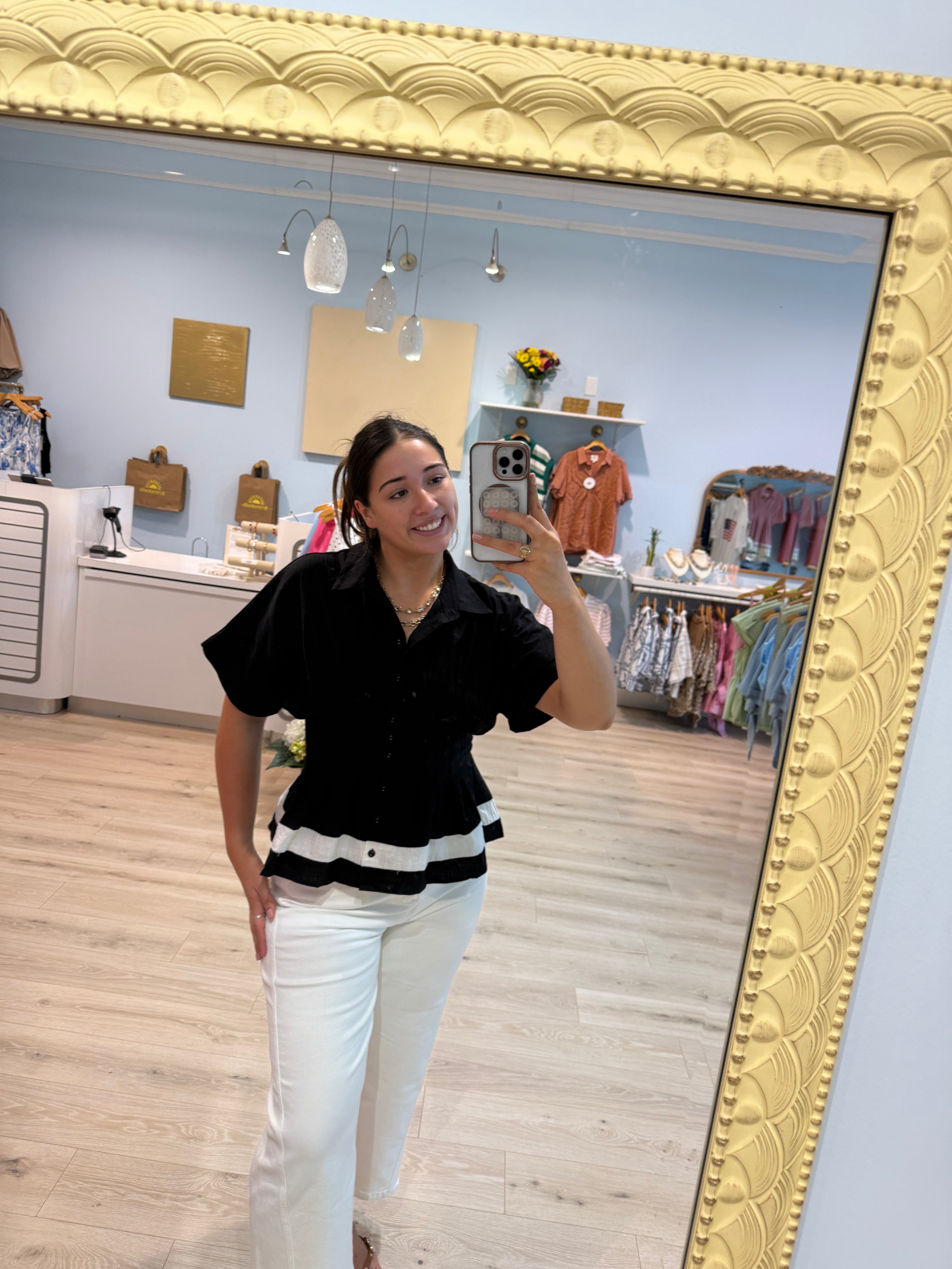 black waist stitched blouse